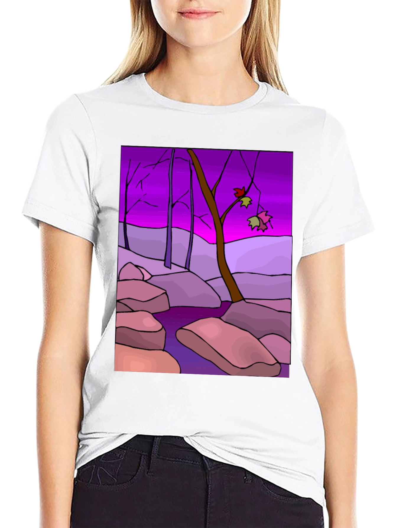 Artistic Landscape Print Black T-Shirt