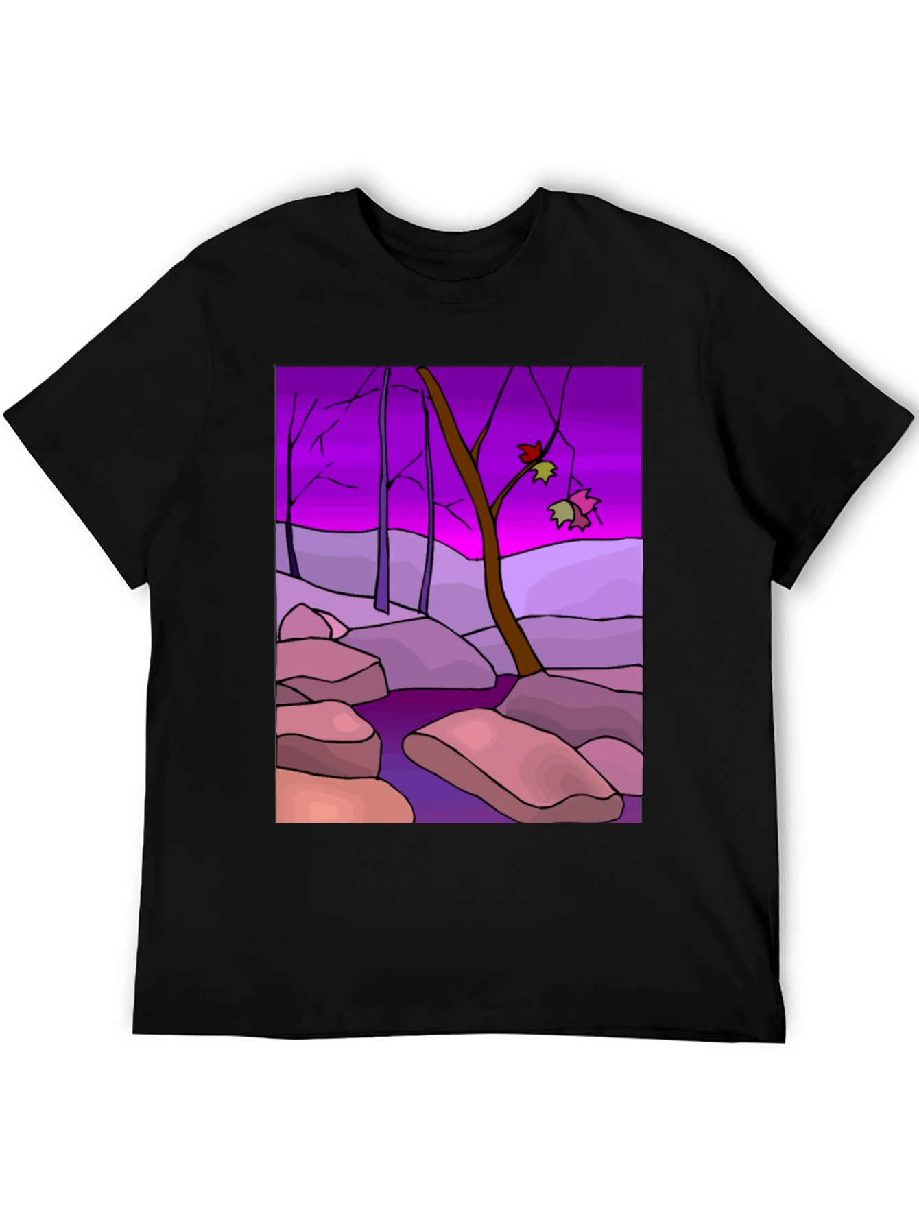Artistic Landscape Print Black T-Shirt
