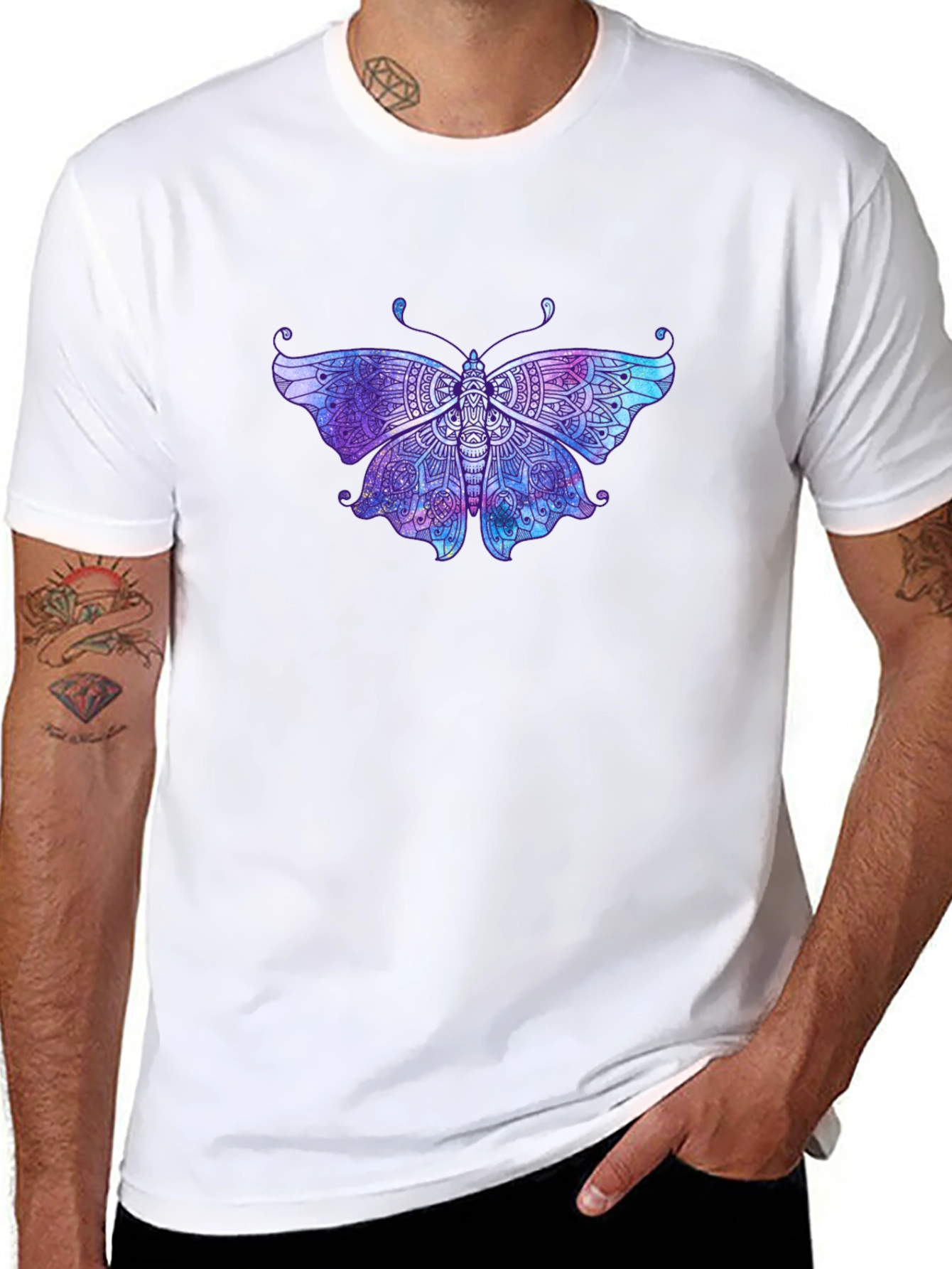 Butterfly Mandala Graphic Tee - Black Cotton T-Shirt