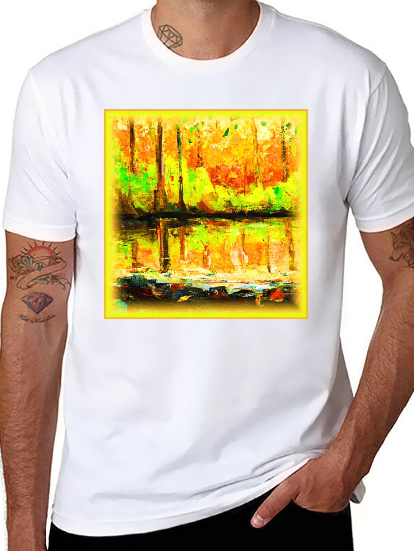 Abstract Forest Reflection Graphic Tee - Black