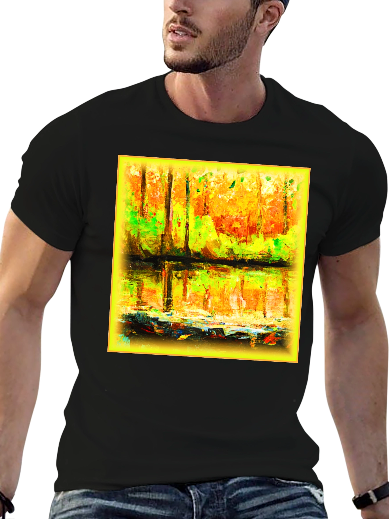 Abstract Forest Reflection Graphic Tee - Black