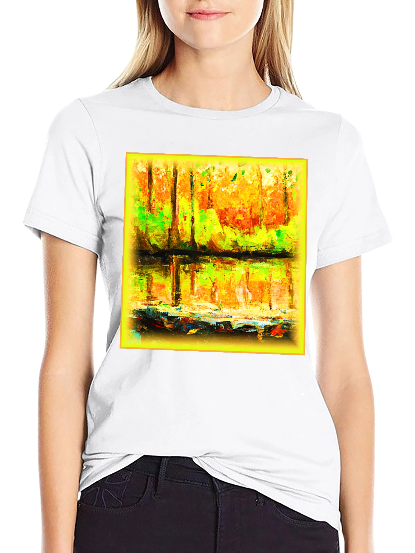 Abstract Forest Reflection Graphic Tee - Black
