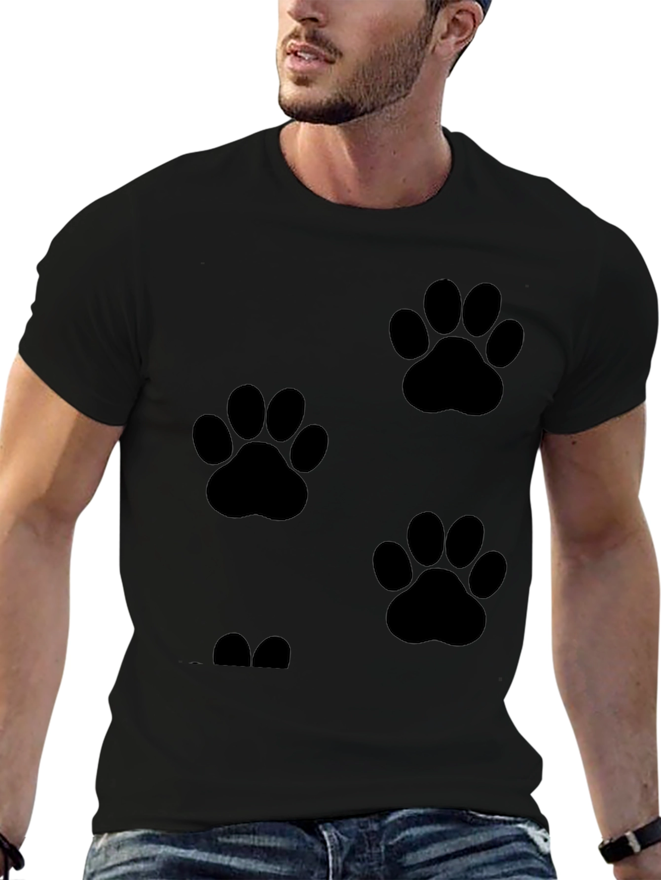 Mens Black Paw Print T-Shirt