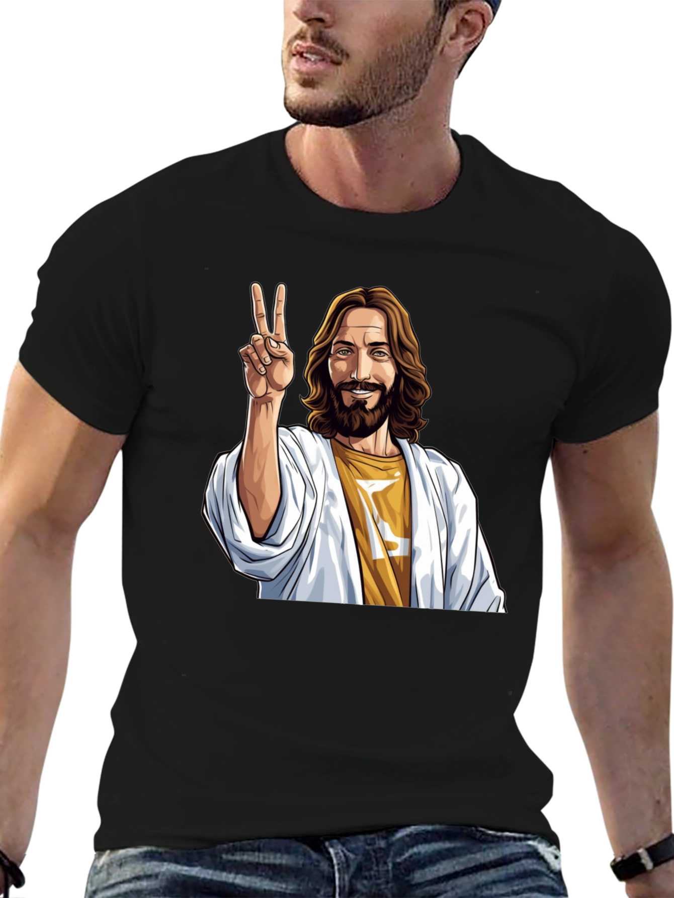 Peace Jesus Graphic Tee - Black Cotton Blend