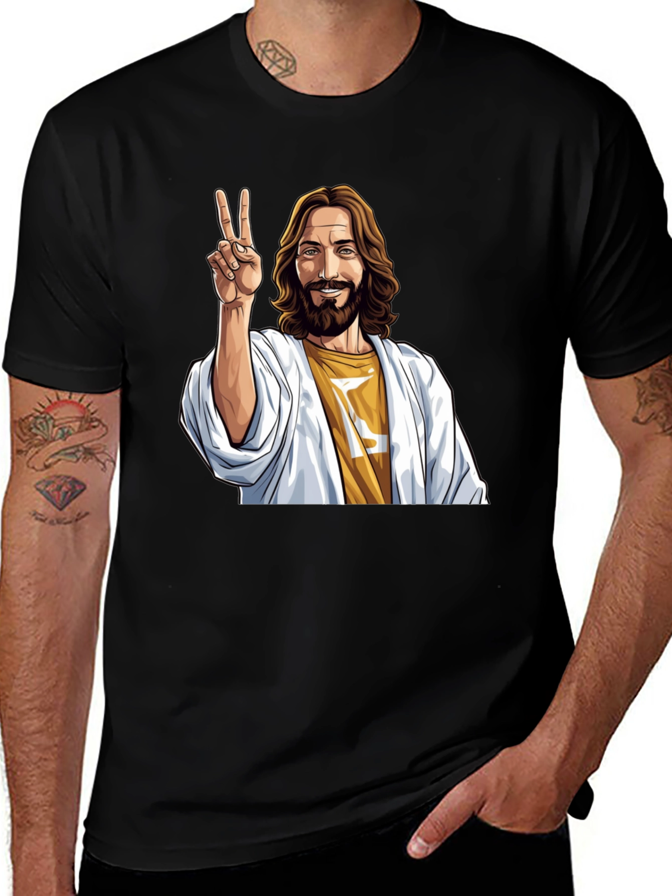 Peace Jesus Graphic Tee - Black Cotton Blend
