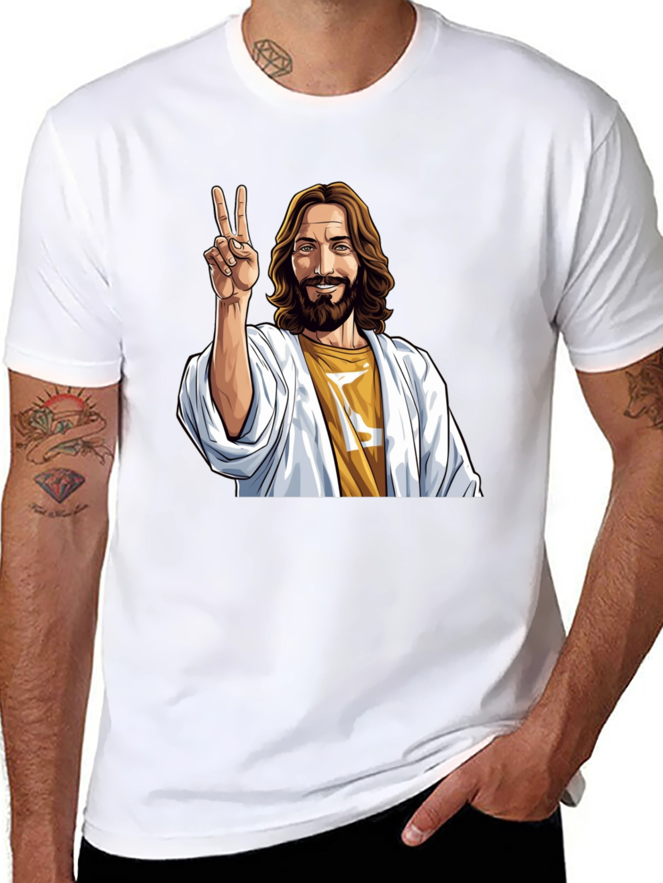 Peace Jesus Graphic Tee - Black Cotton Blend