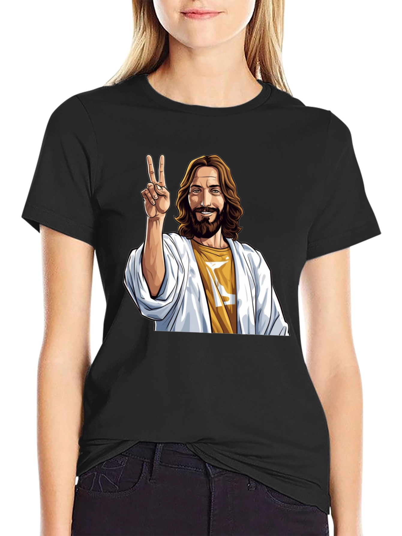 Peace Jesus Graphic Tee - Black Cotton Blend