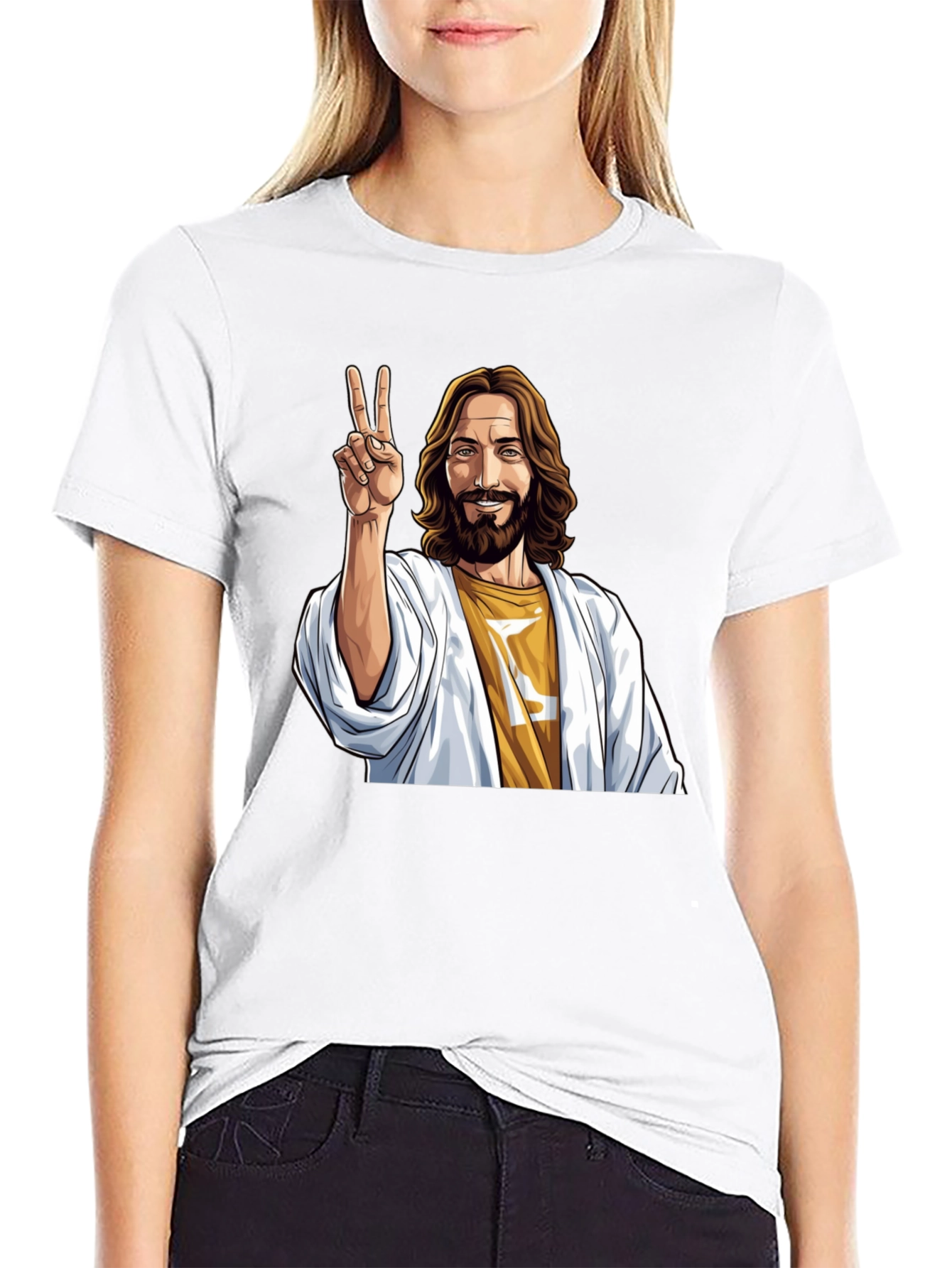 Peace Jesus Graphic Tee - Black Cotton Blend