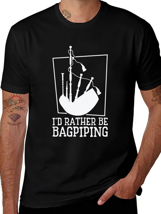 Bagpiping Graphic Tee - Black Cotton T-Shirt