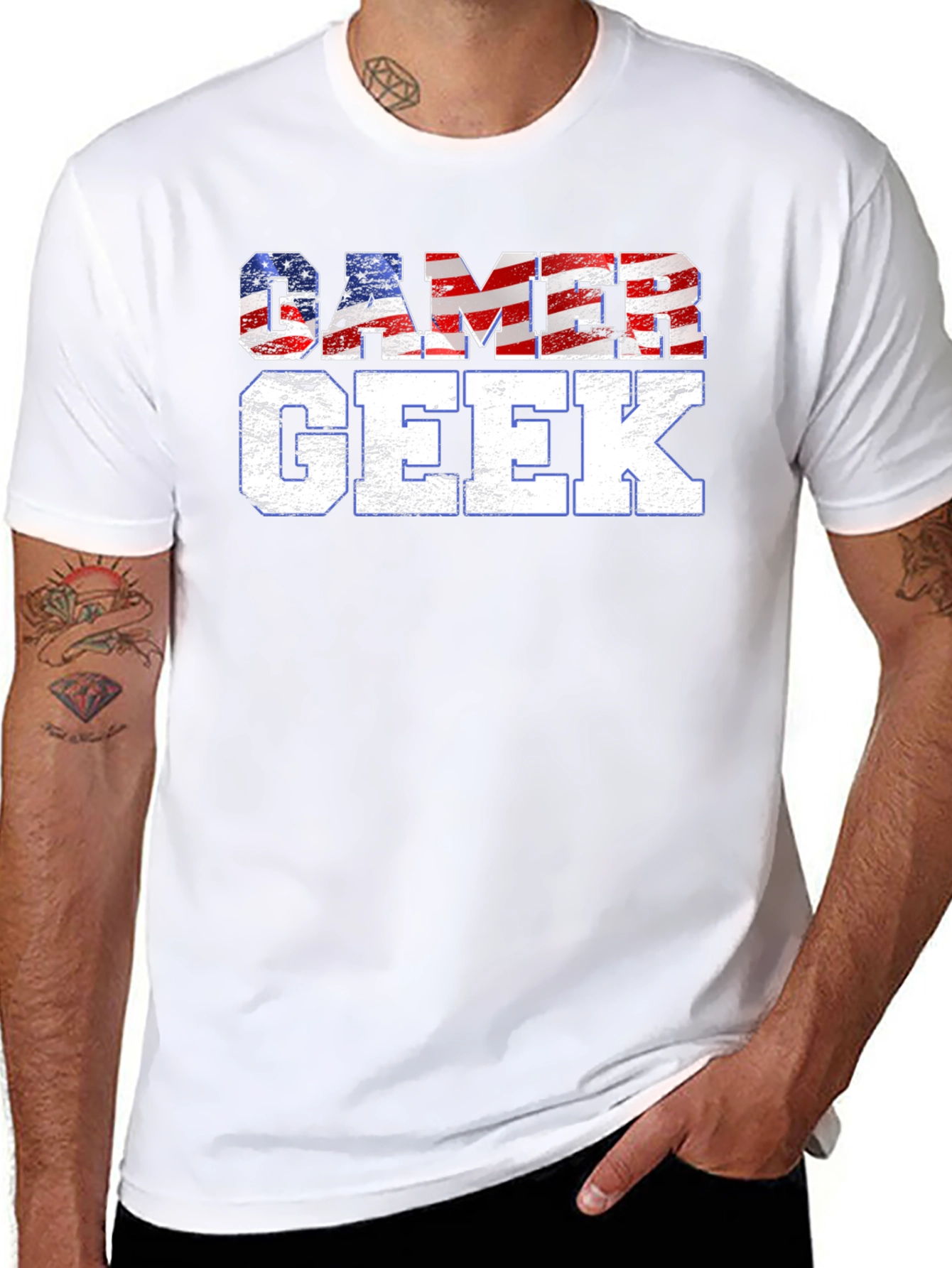 Gamer Geek USA Flag Graphic Black T-Shirt