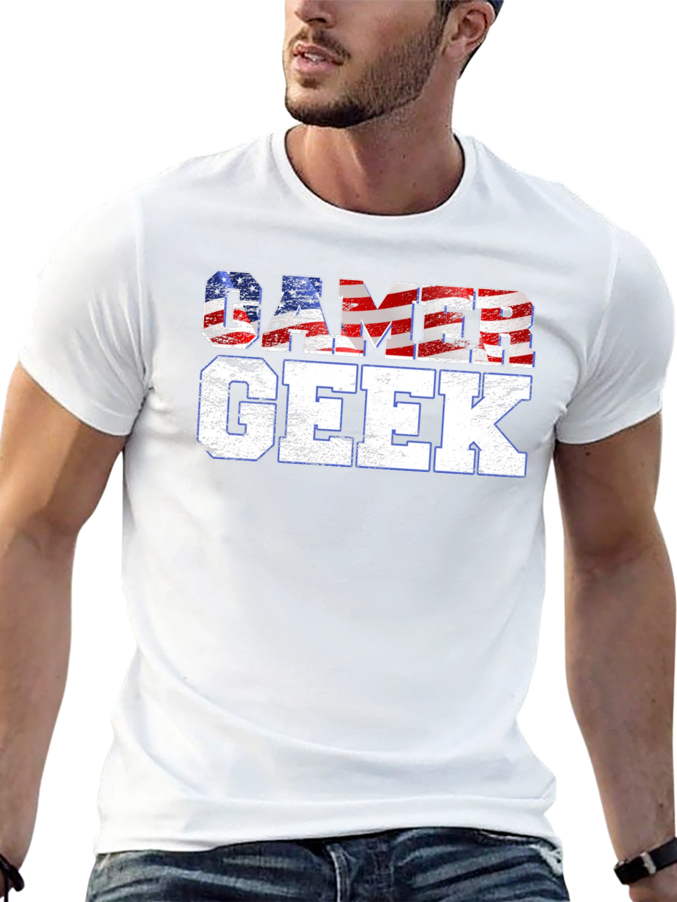 Gamer Geek USA Flag Graphic Black T-Shirt