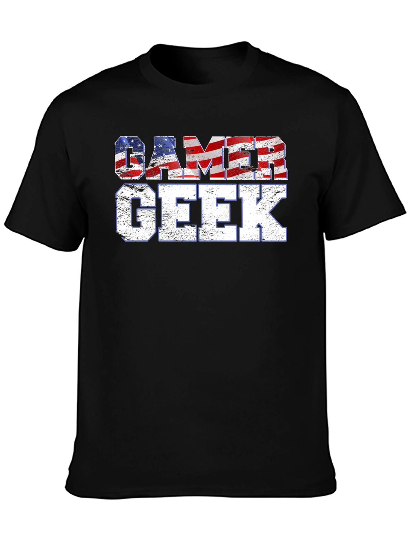Gamer Geek USA Flag Graphic Black T-Shirt