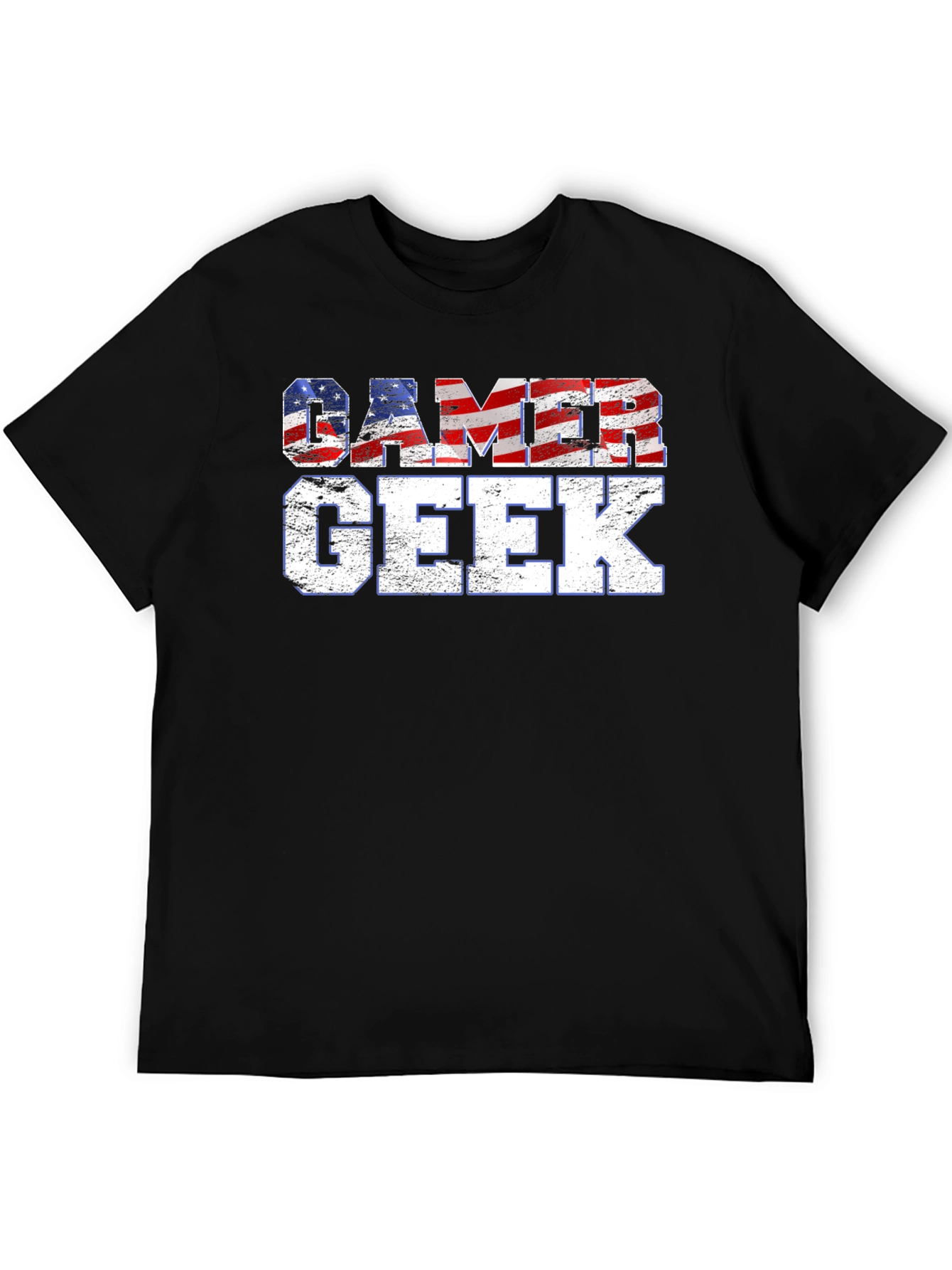 Gamer Geek USA Flag Graphic Black T-Shirt