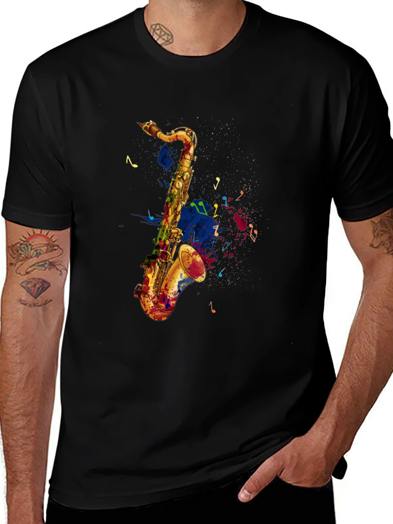 Saxophone Graphic Print Mens Black T-Shirt