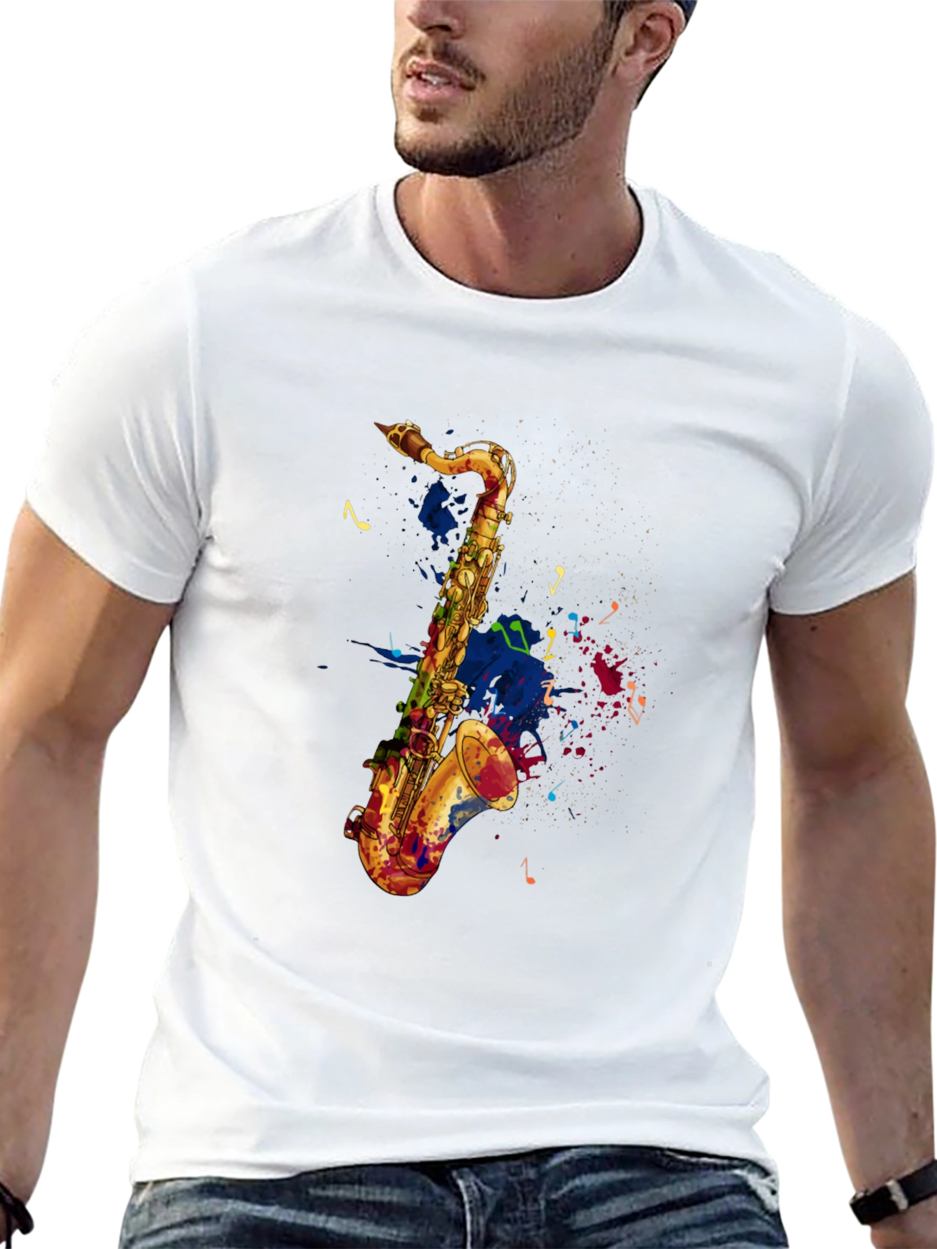 Saxophone Graphic Print Mens Black T-Shirt