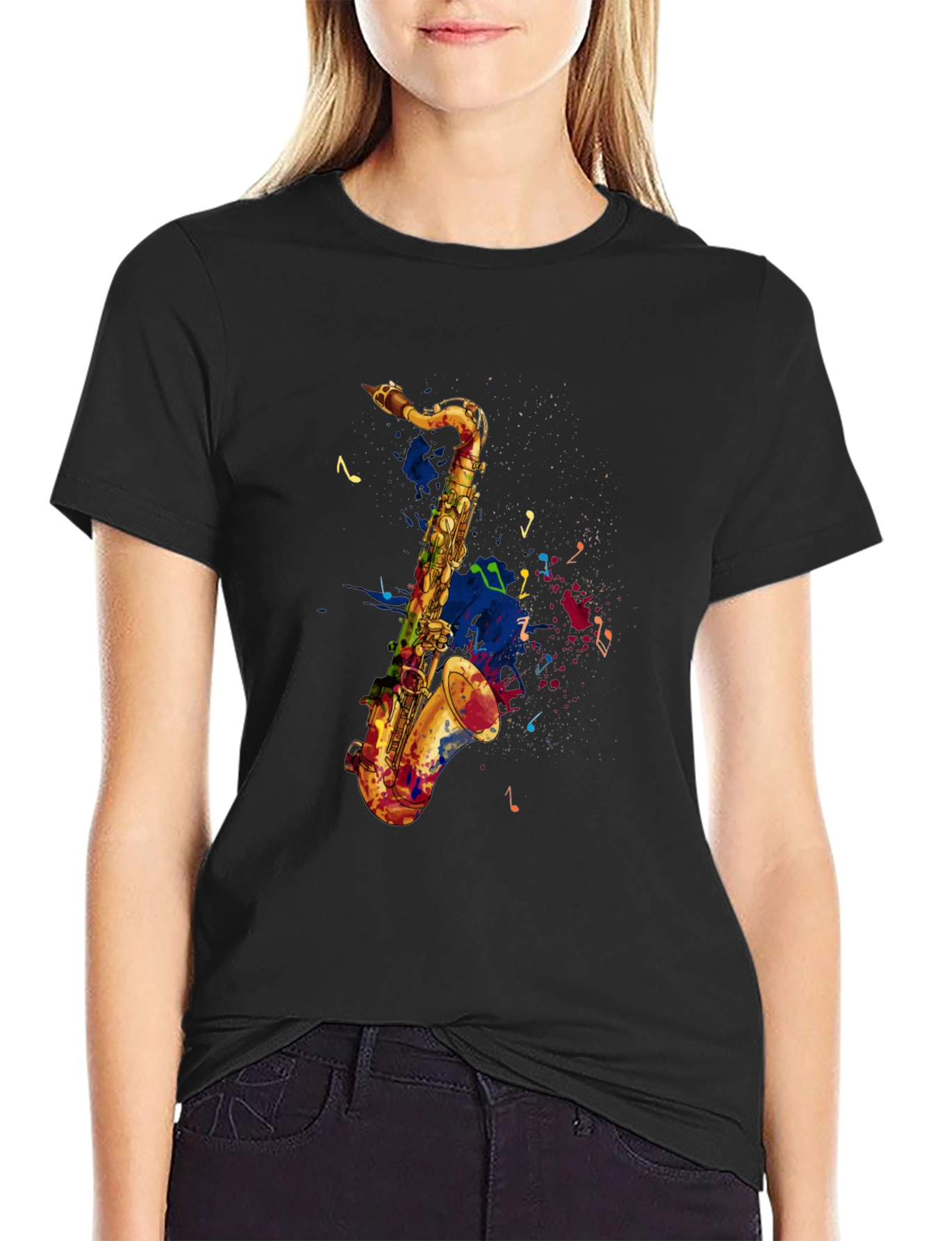 Saxophone Graphic Print Mens Black T-Shirt