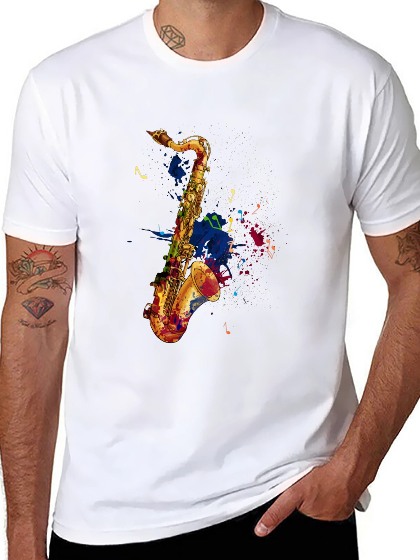 Saxophone Graphic Print Mens Black T-Shirt