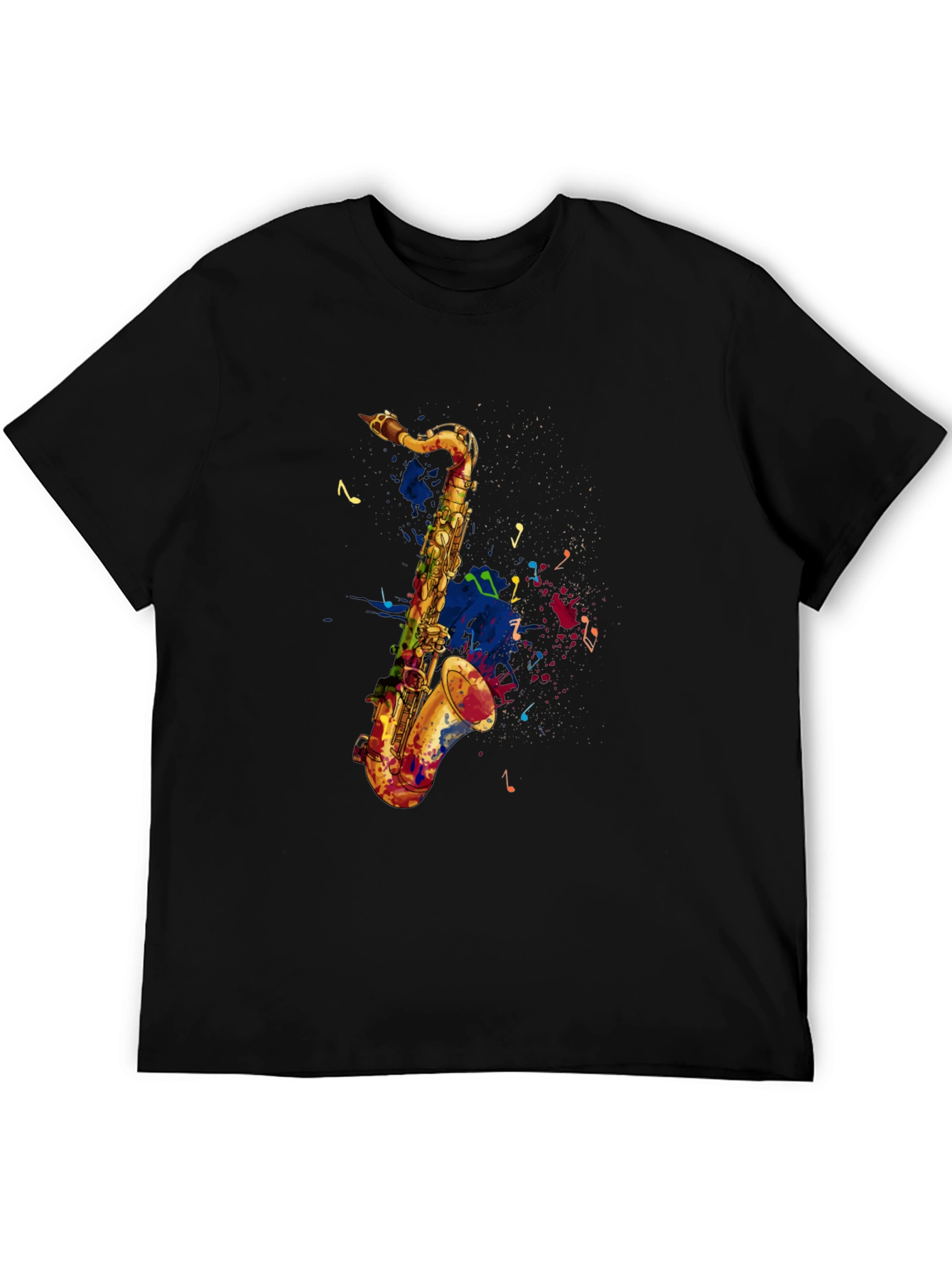 Saxophone Graphic Print Mens Black T-Shirt