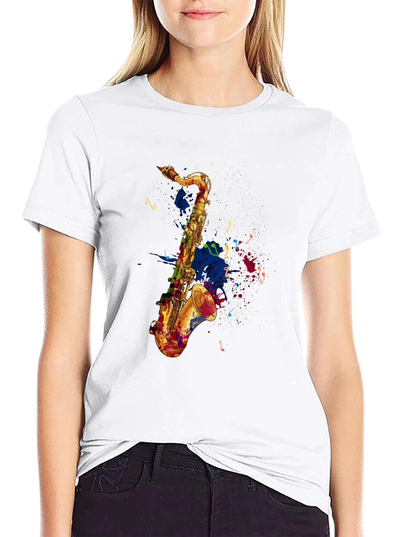 Saxophone Graphic Print Mens Black T-Shirt