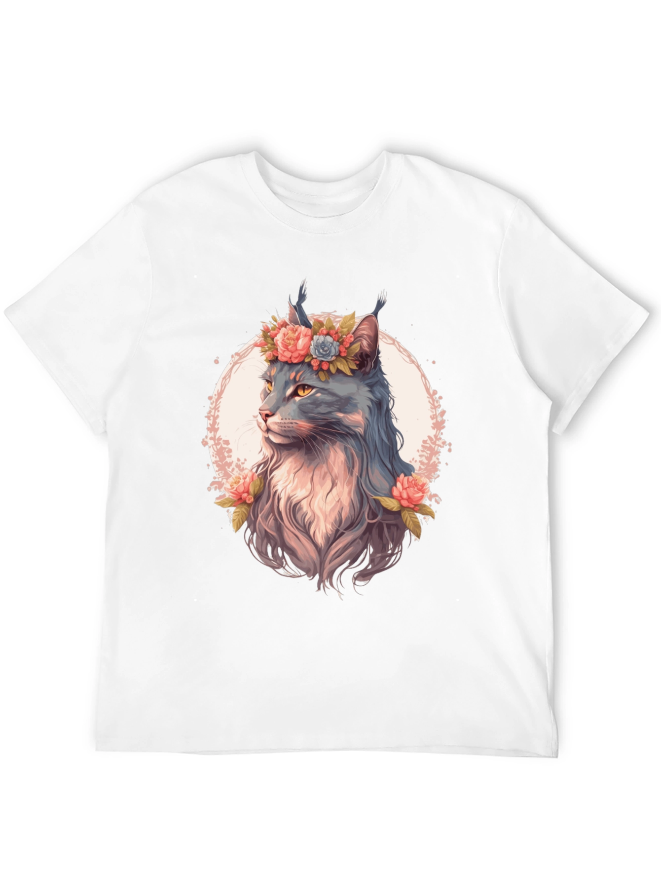 Floral Cat Graphic T-Shirt - Unisex Black Tee