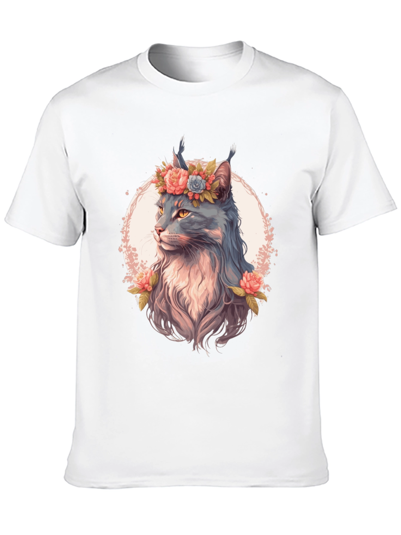 Floral Cat Graphic T-Shirt - Unisex Black Tee