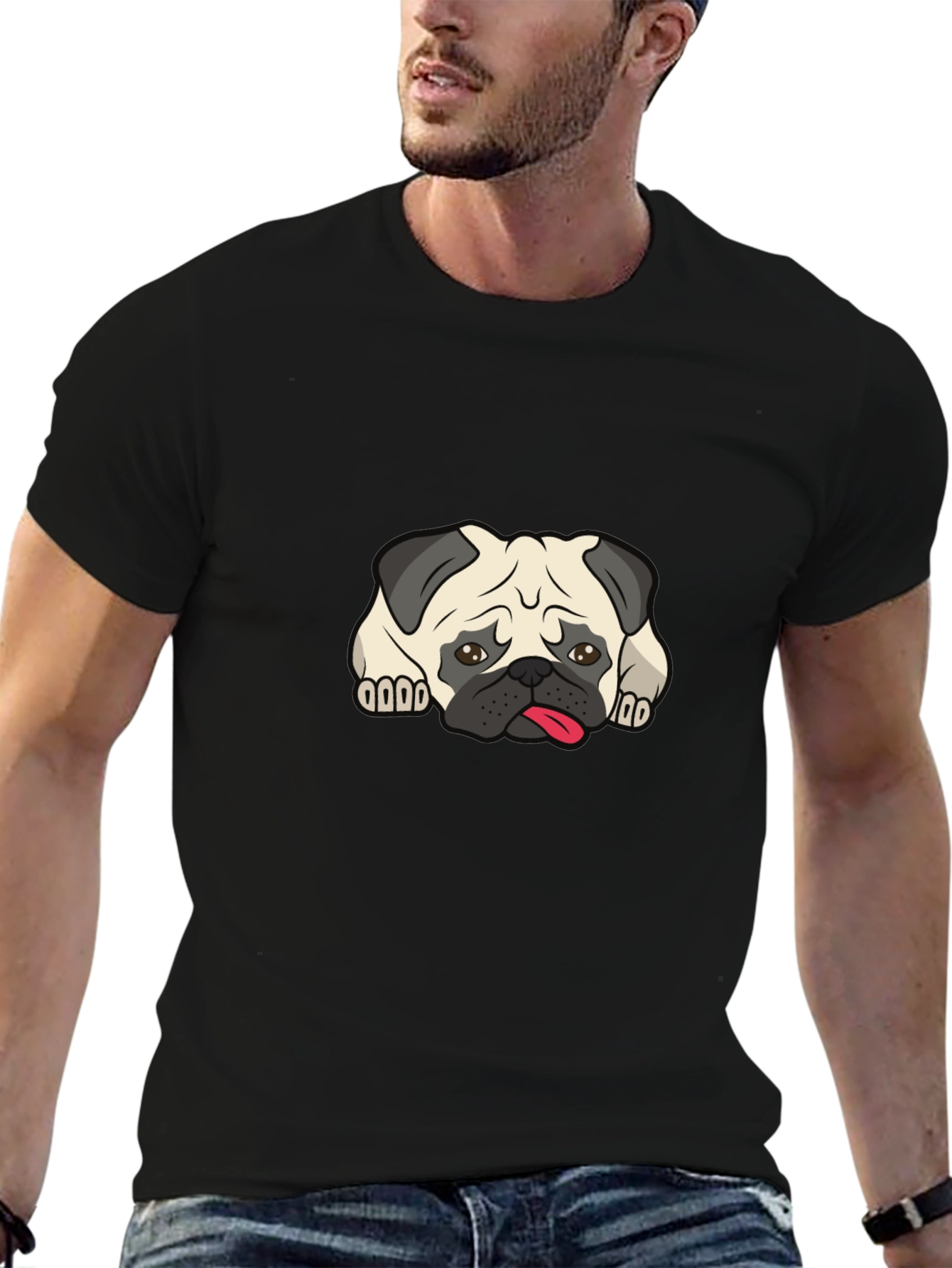 Pug Graphic Black T-Shirt - Mens Casual Tee