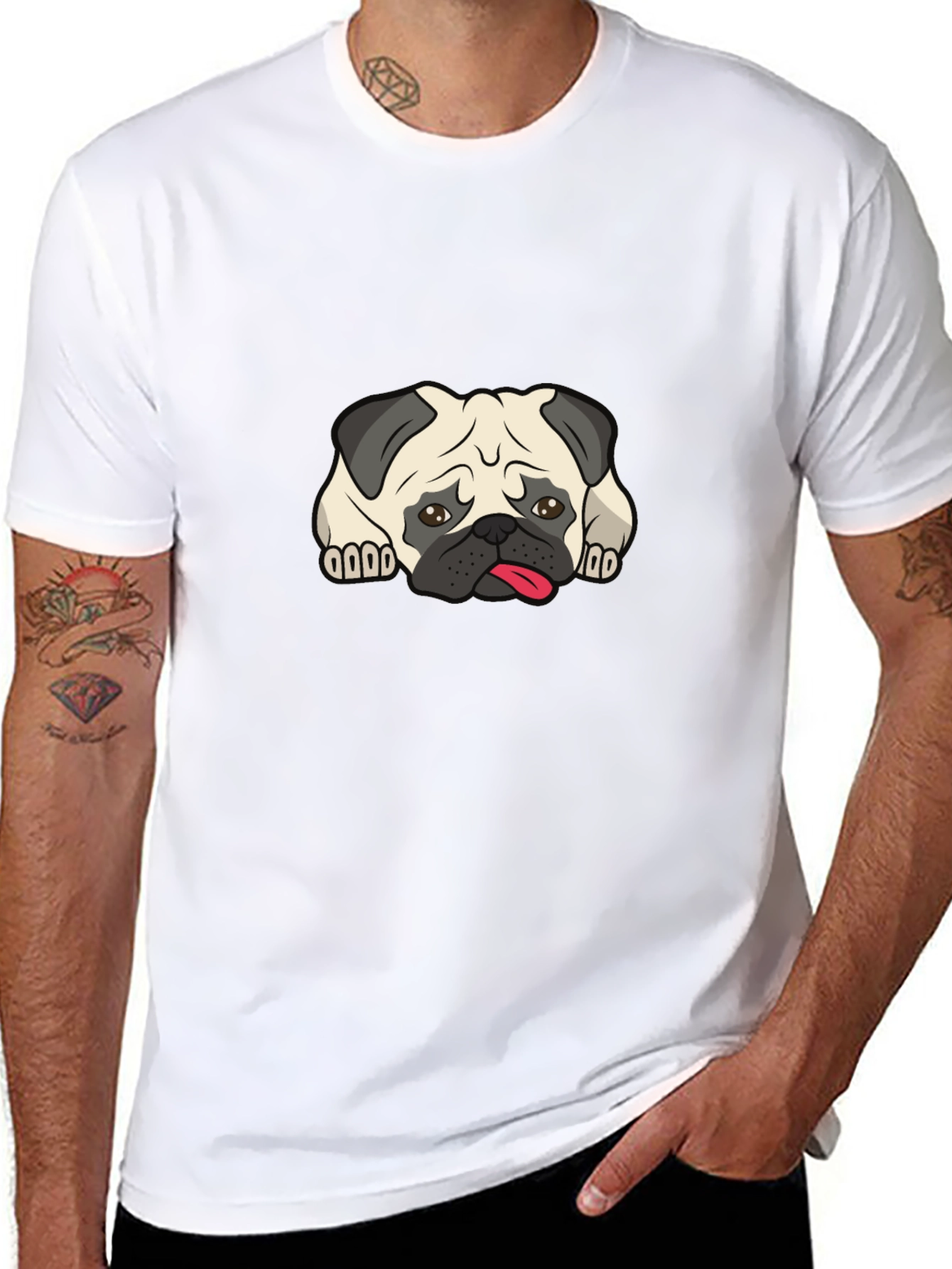 Pug Graphic Black T-Shirt - Mens Casual Tee