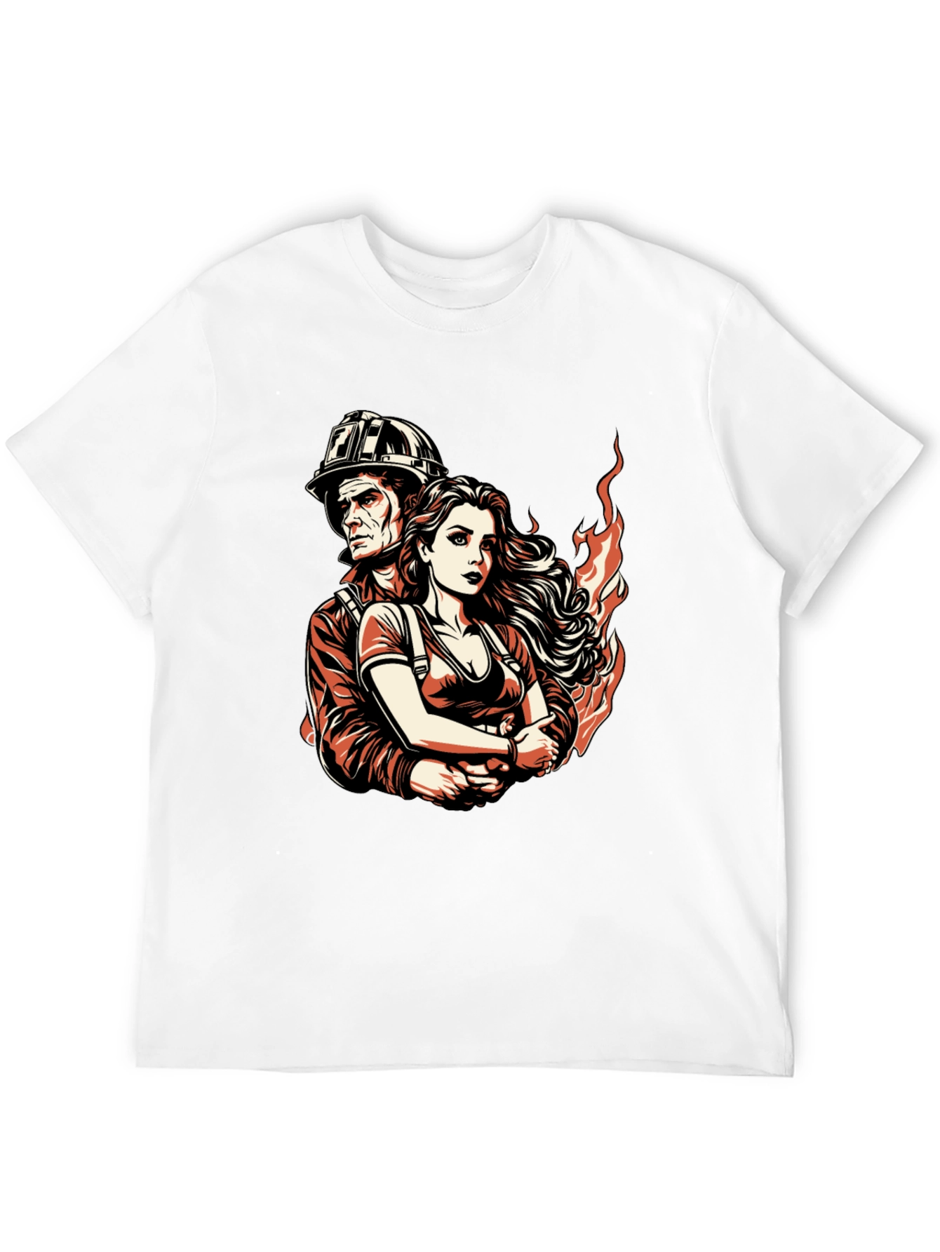 Firefighter Couple Graphic Tee - Black Cotton T-Shirt