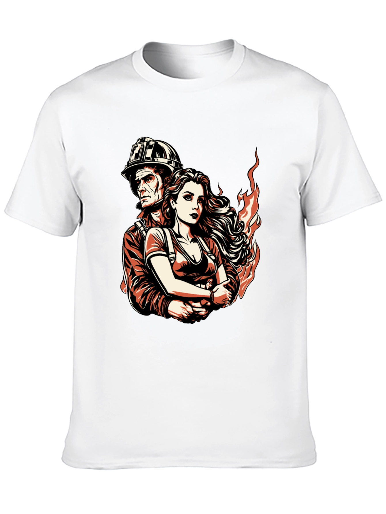 Firefighter Couple Graphic Tee - Black Cotton T-Shirt