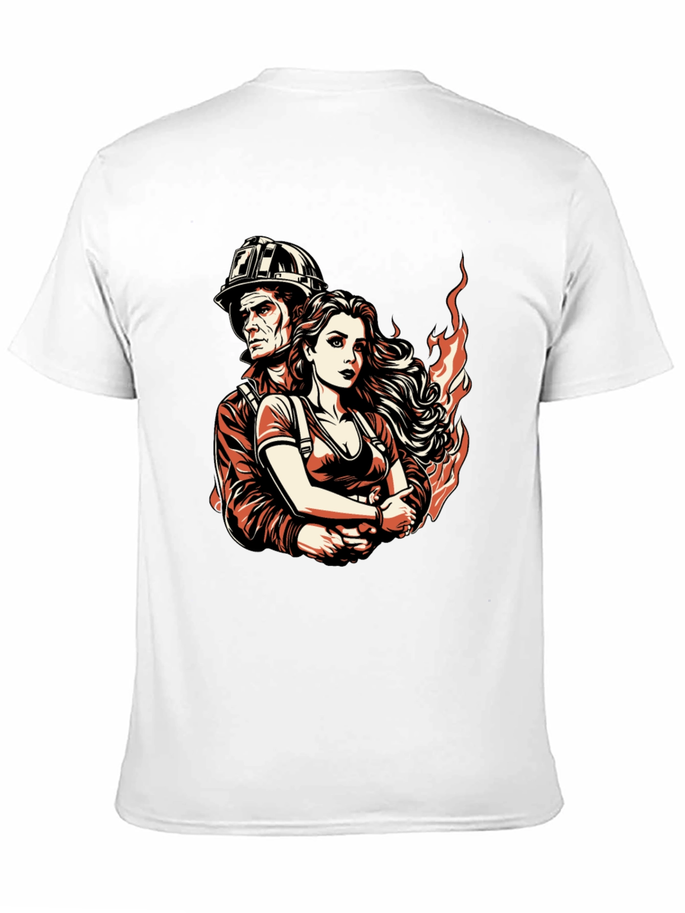 Firefighter Couple Graphic Tee - Black Cotton T-Shirt