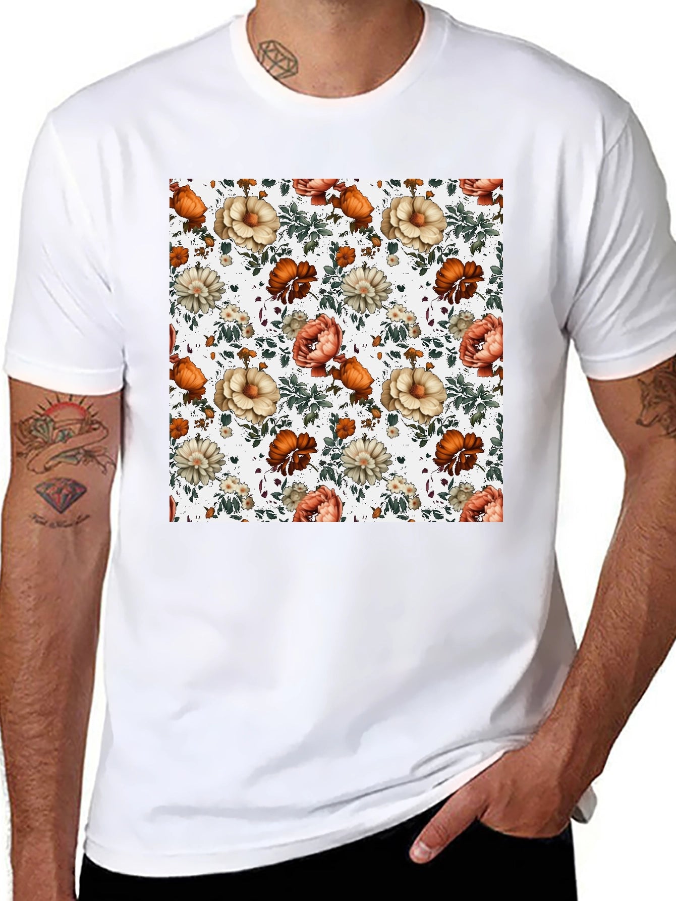 Floral Pattern T-Shirt - Unique Artistic Design