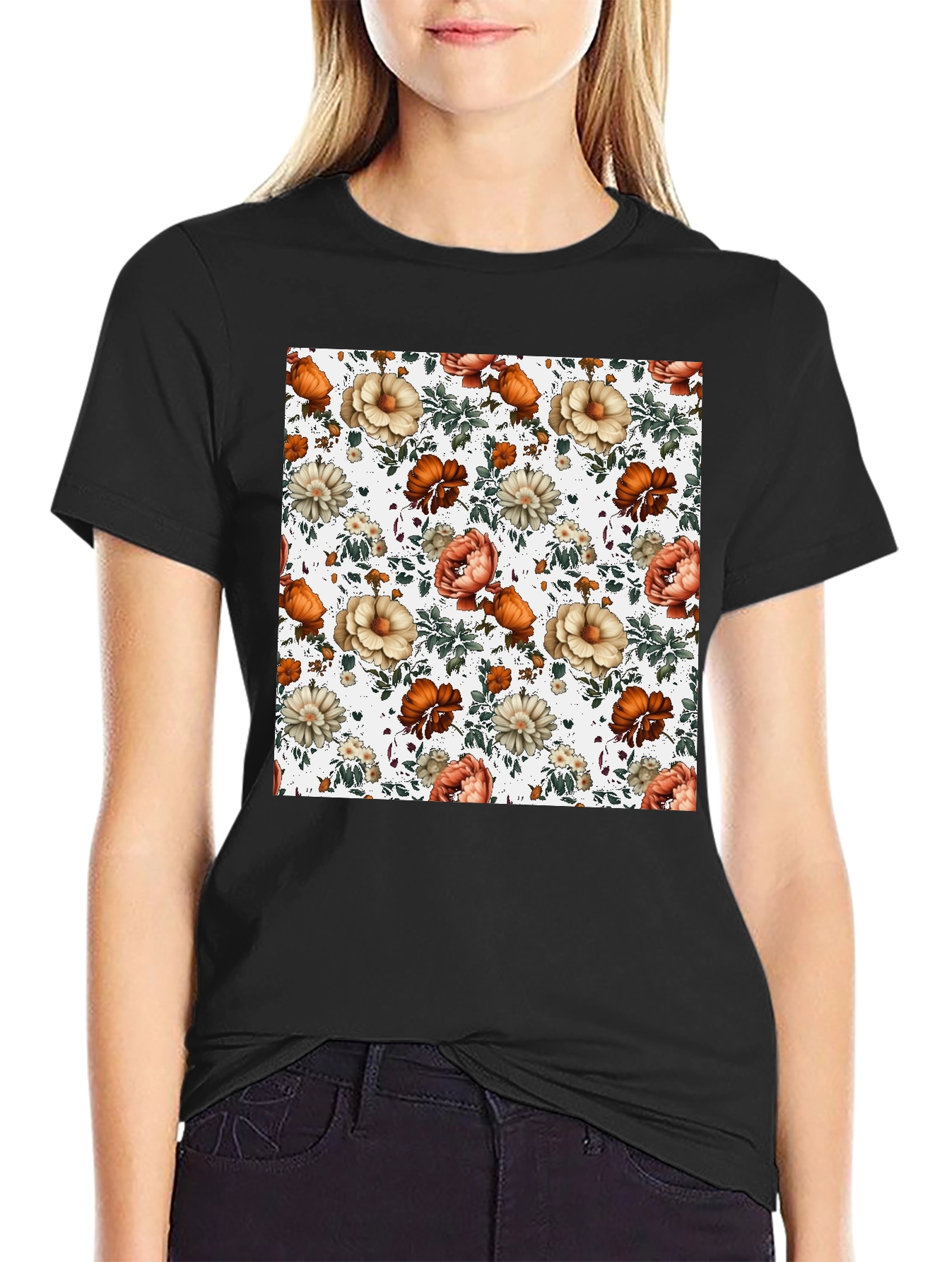 Floral Pattern T-Shirt - Unique Artistic Design