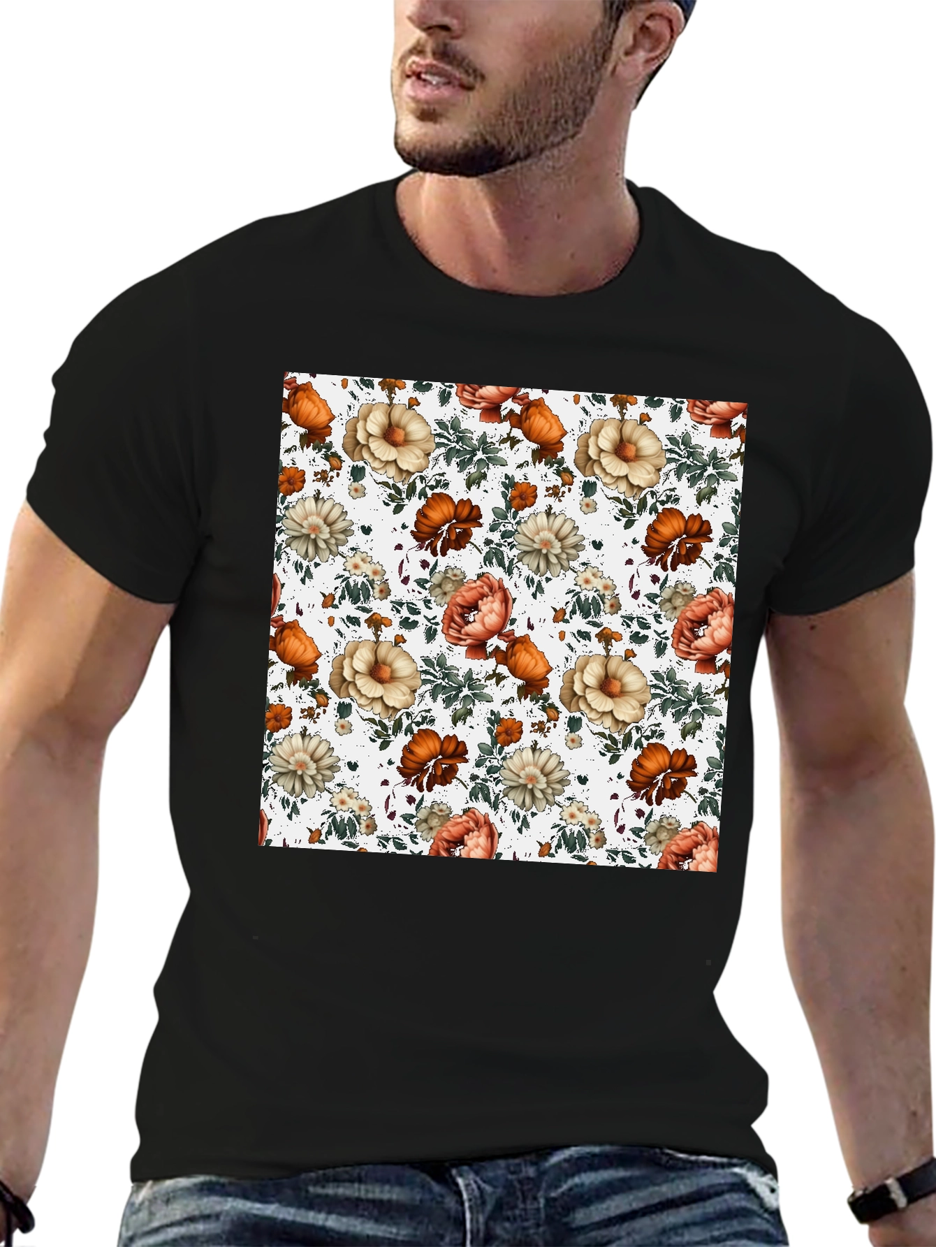 Floral Pattern T-Shirt - Unique Artistic Design