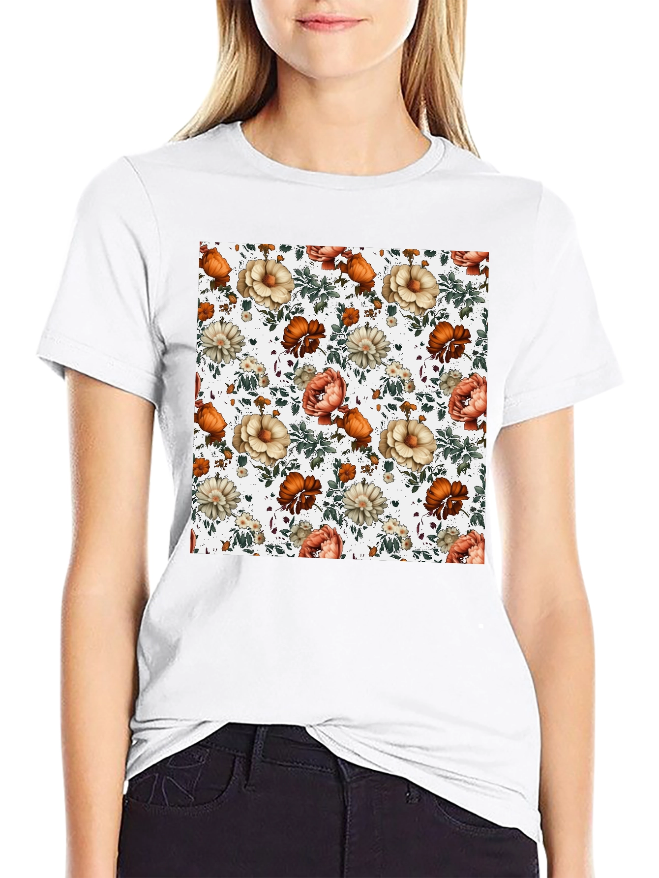 Floral Pattern T-Shirt - Unique Artistic Design