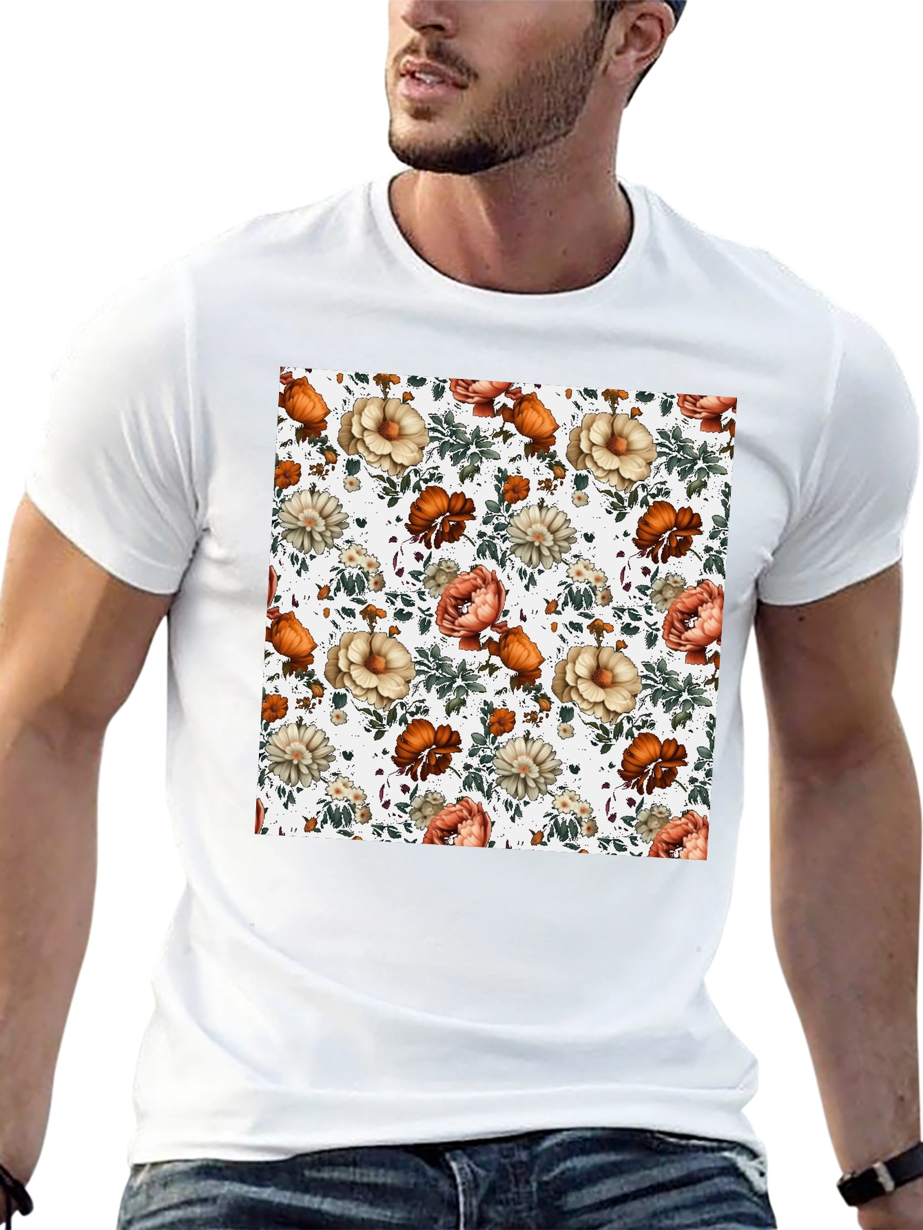 Floral Pattern T-Shirt - Unique Artistic Design