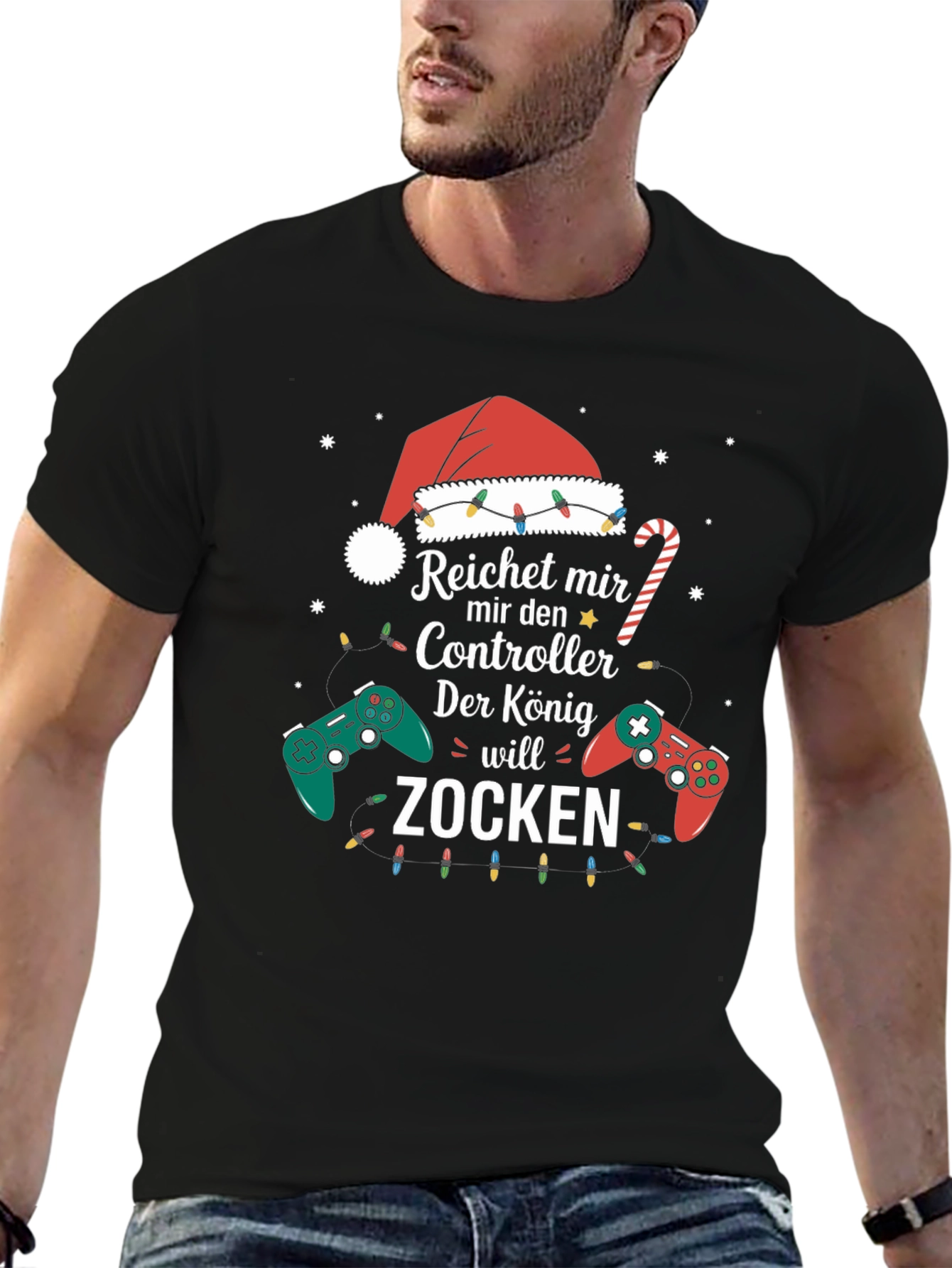 Gamer King Christmas T-Shirt - Zocken Controller Design