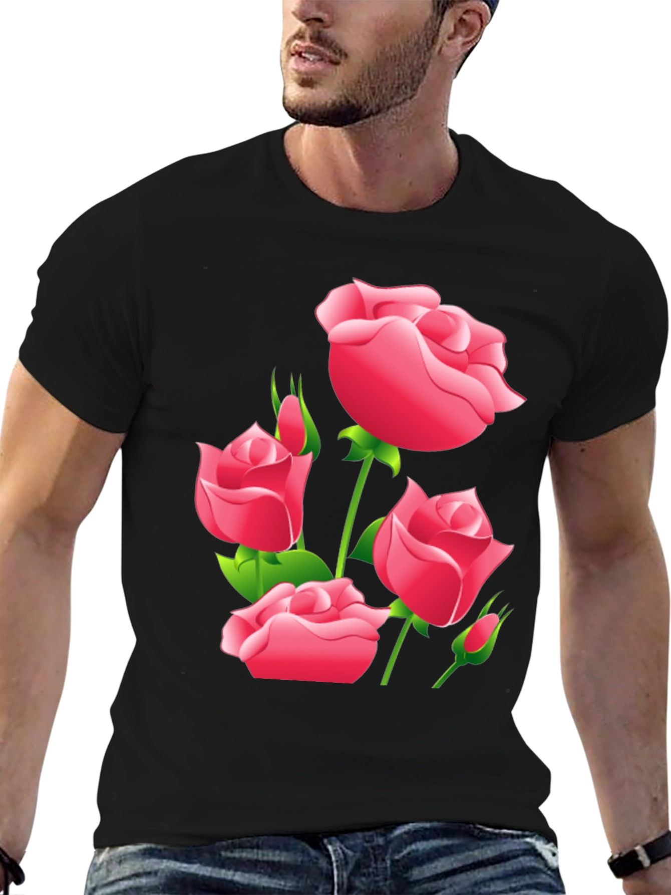Black Floral Rose Graphic T-Shirt