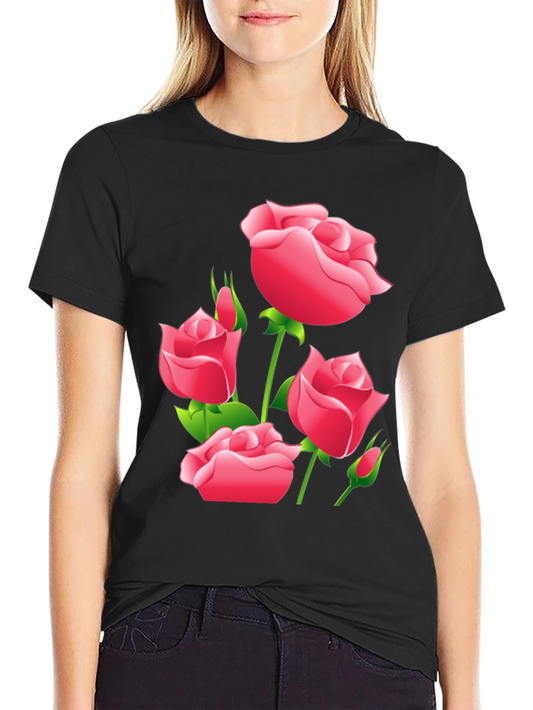 Black Floral Rose Graphic T-Shirt