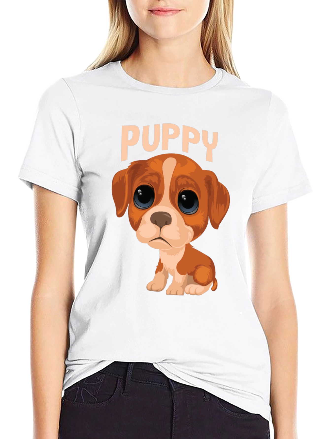 Cute Puppy Graphic Black T-Shirt