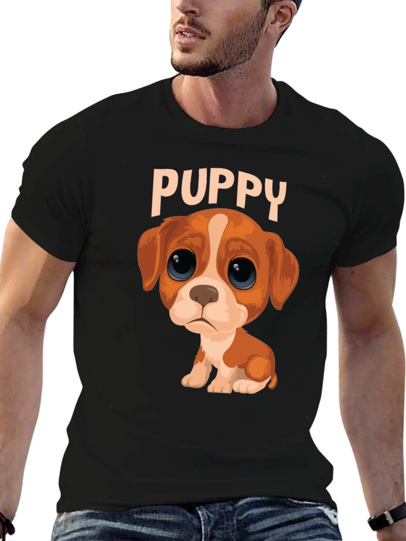 Cute Puppy Graphic Black T-Shirt