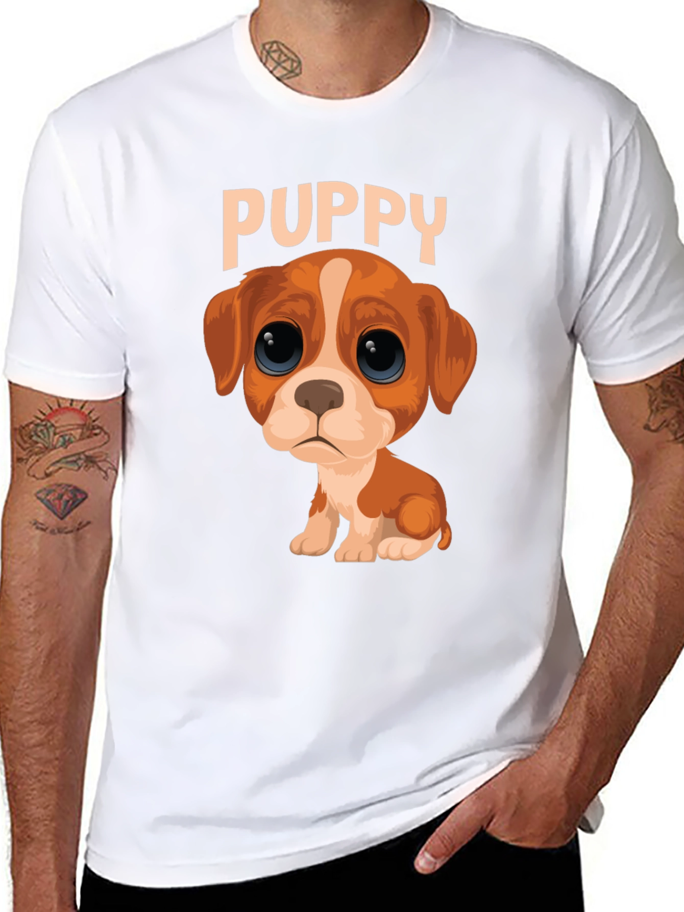 Cute Puppy Graphic Black T-Shirt