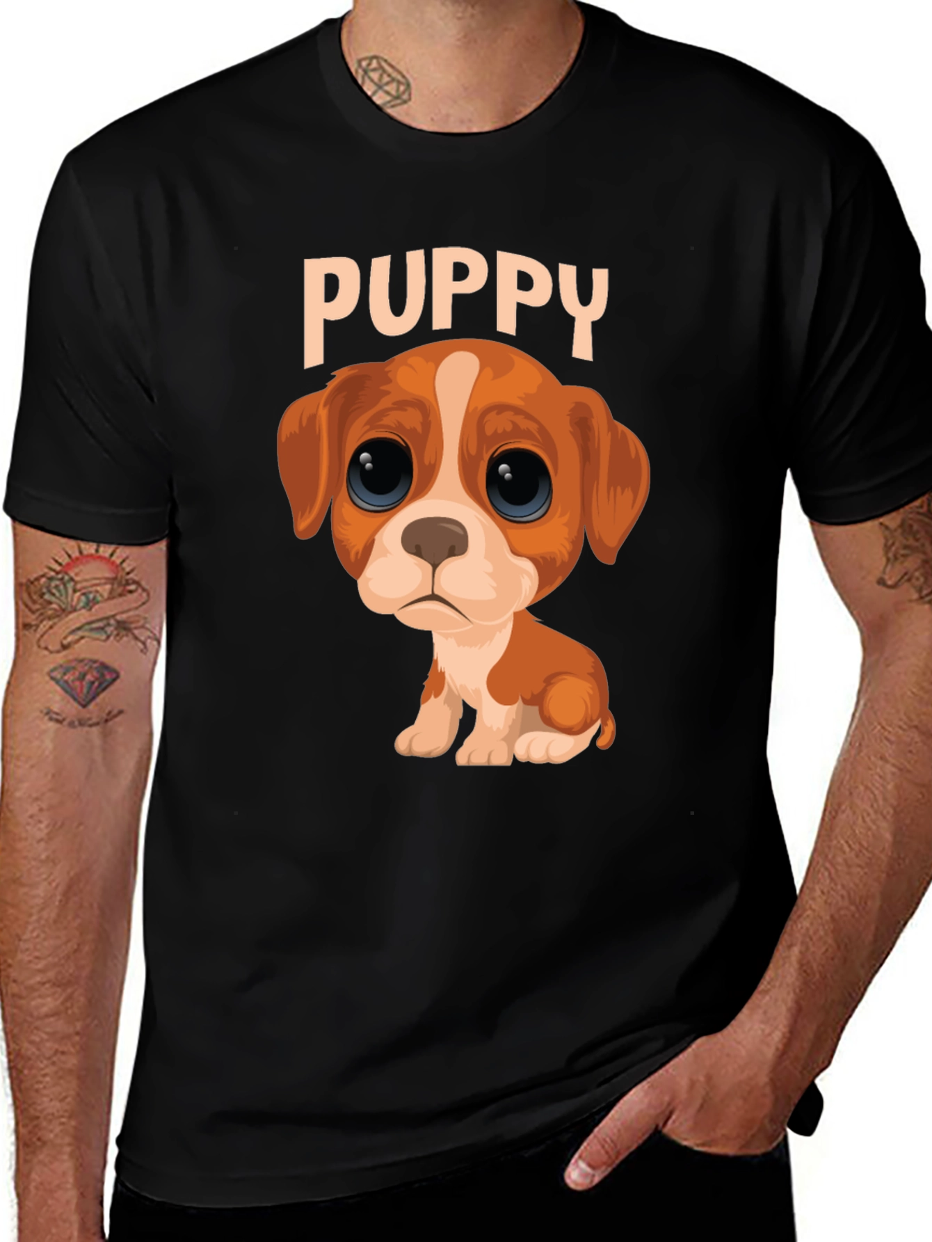 Cute Puppy Graphic Black T-Shirt