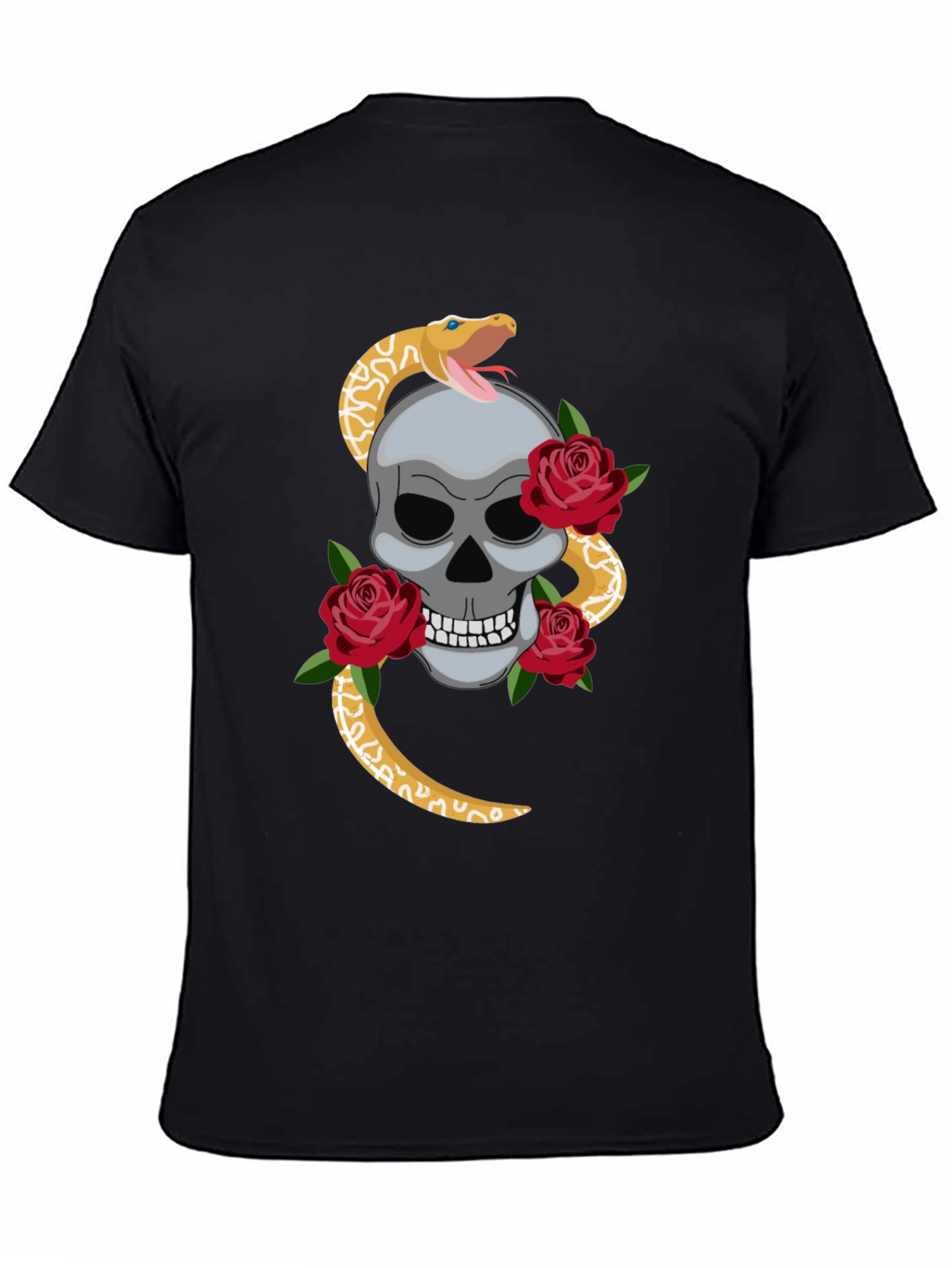 Skull Snake & Roses Graphic Tee - Black