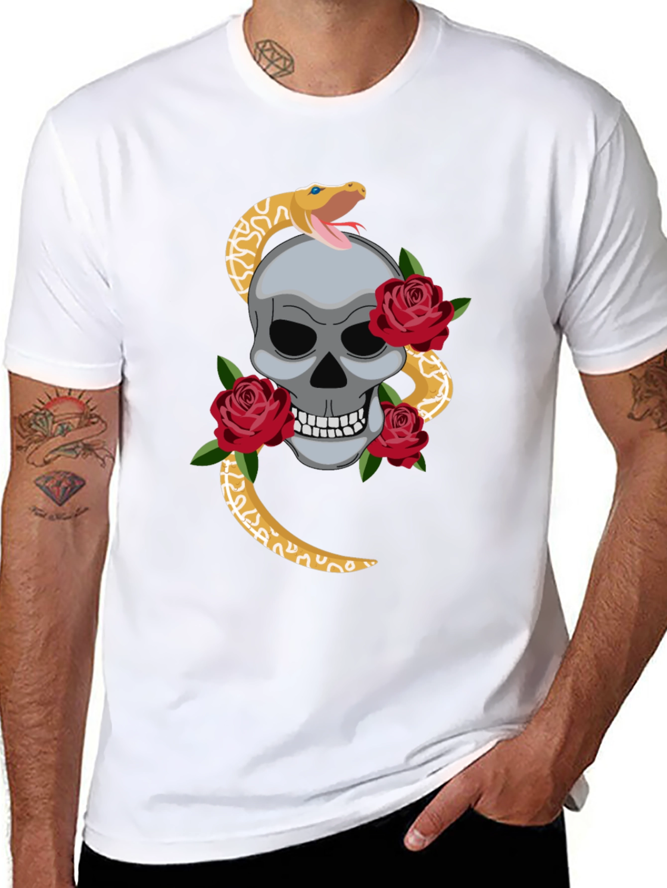 Skull Snake & Roses Graphic Tee - Black