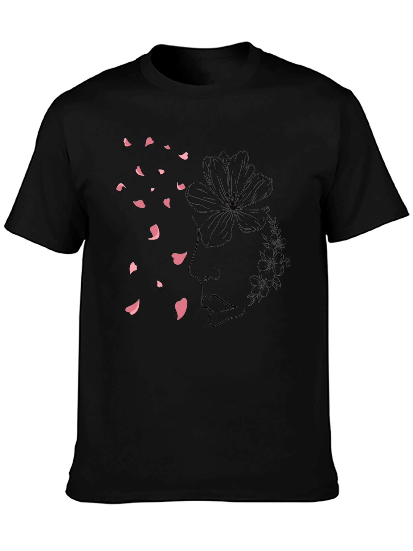 Minimalist Floral Face Black T-Shirt