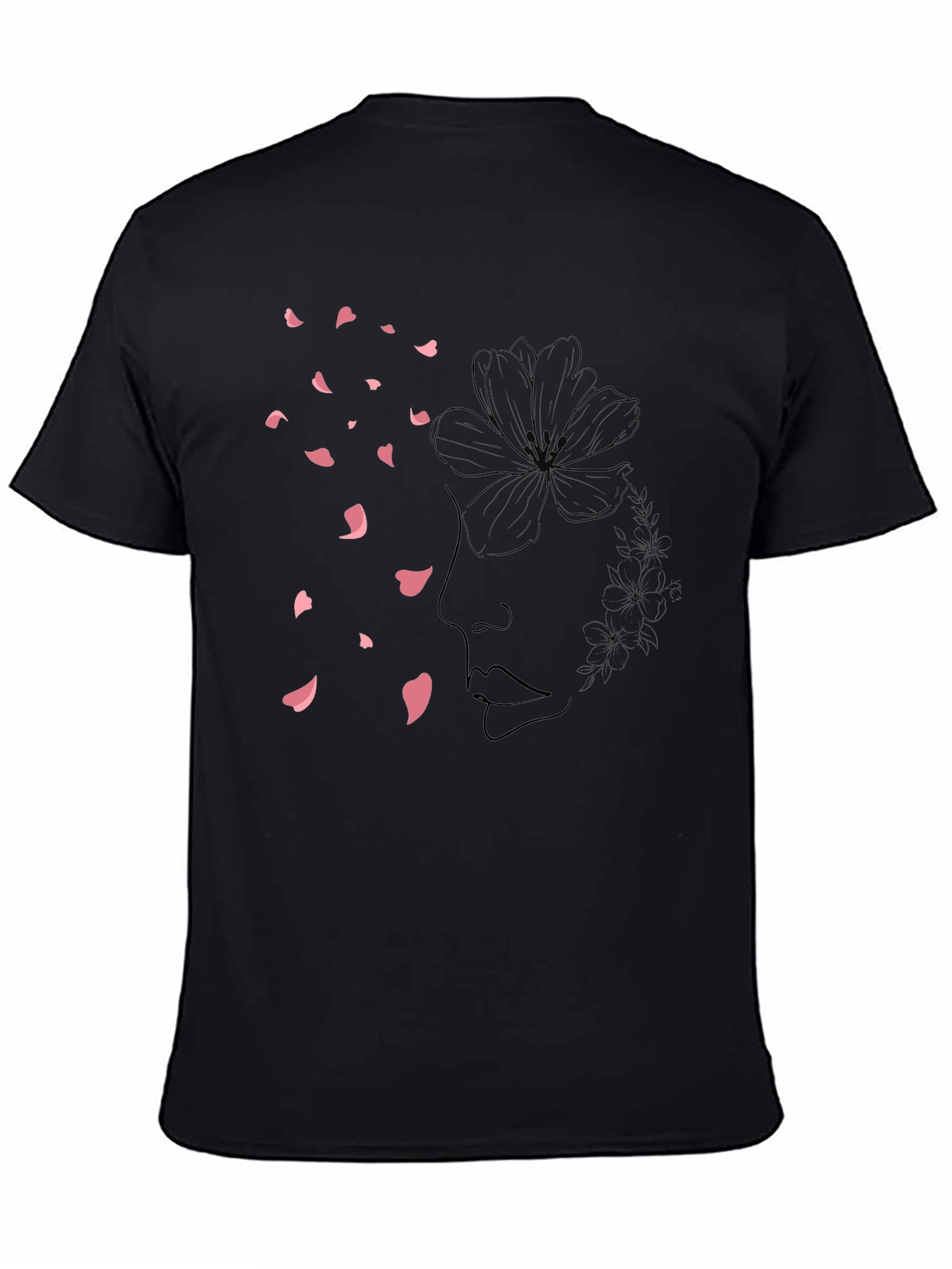 Minimalist Floral Face Black T-Shirt
