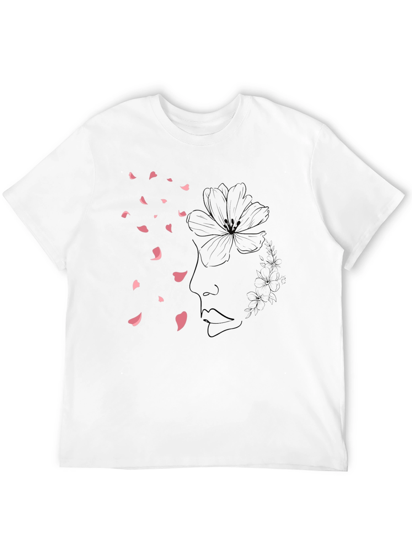 Minimalist Floral Face Black T-Shirt
