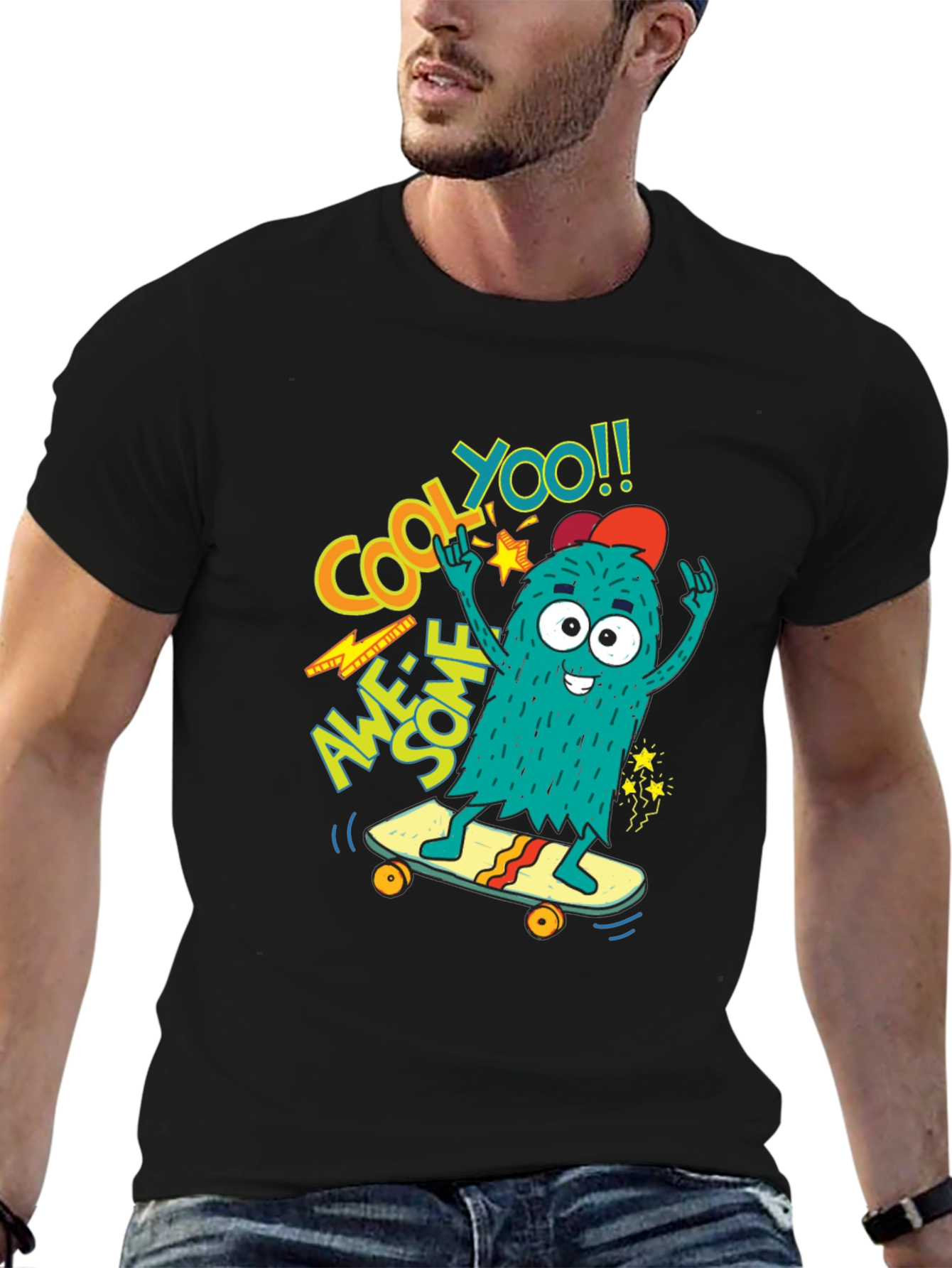 Cool Monster Skateboard Graphic Tee - Awesome YOO!!
