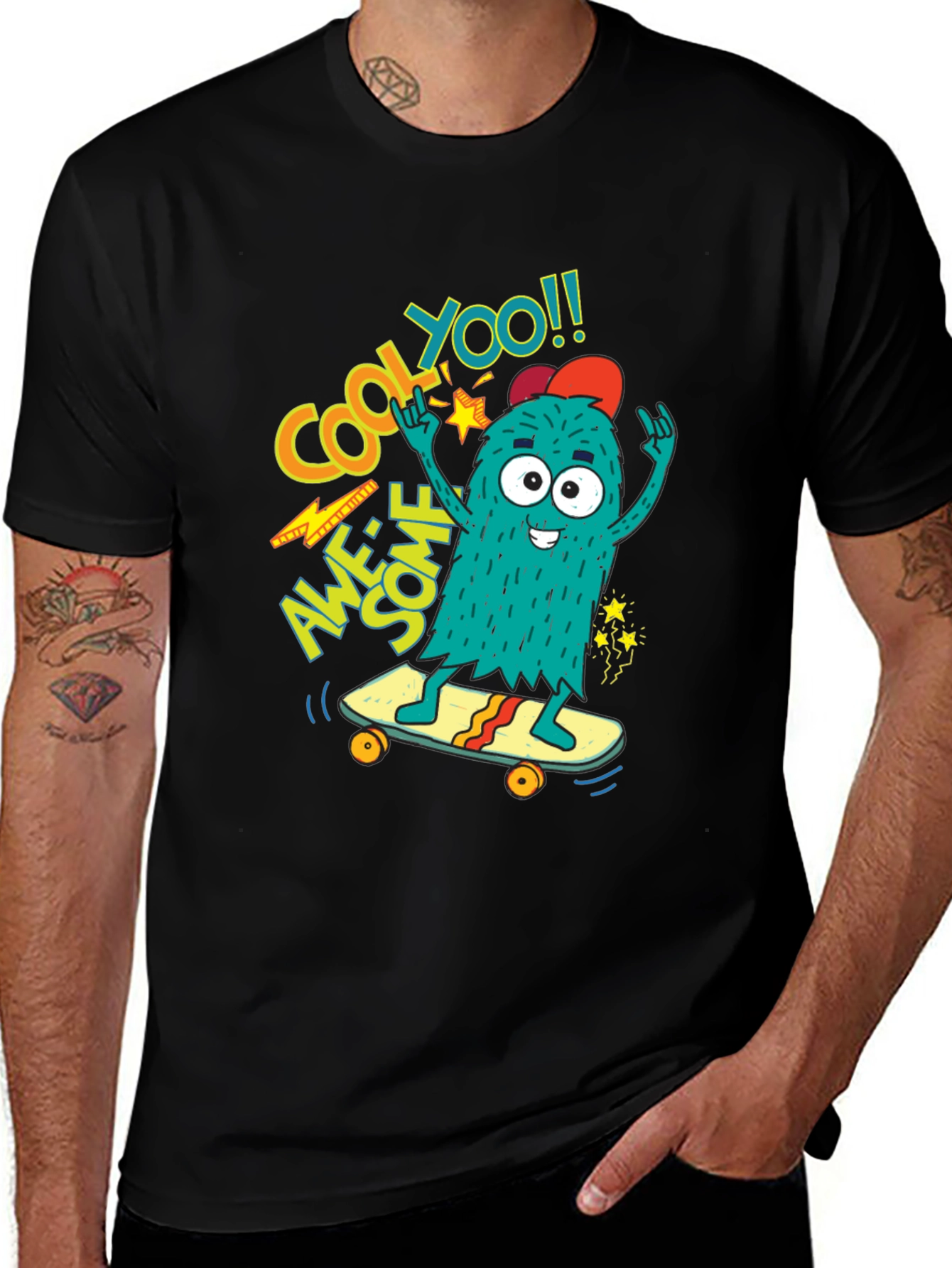 Cool Monster Skateboard Graphic Tee - Awesome YOO!!