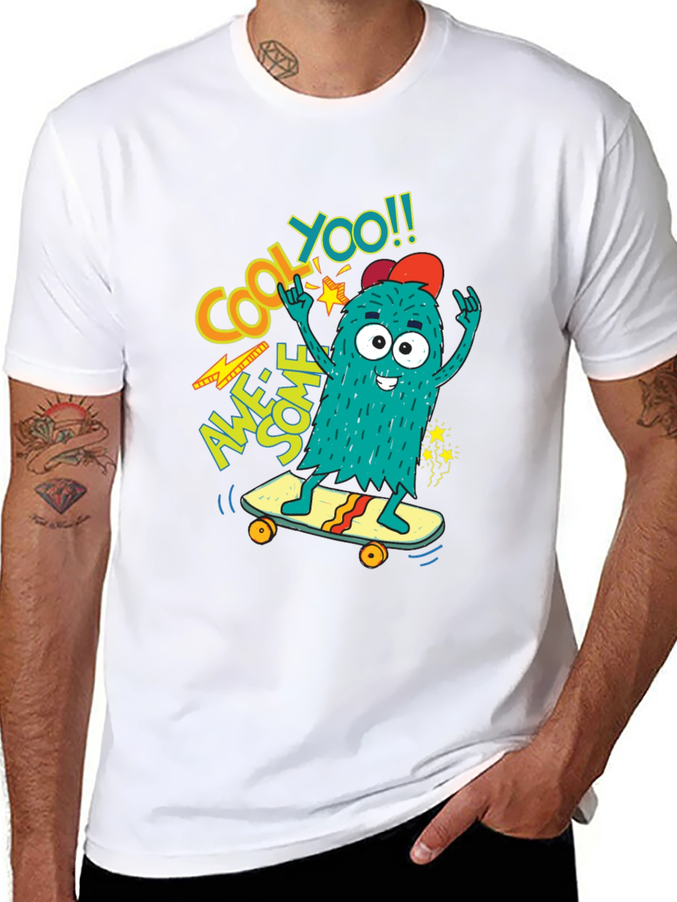 Cool Monster Skateboard Graphic Tee - Awesome YOO!!